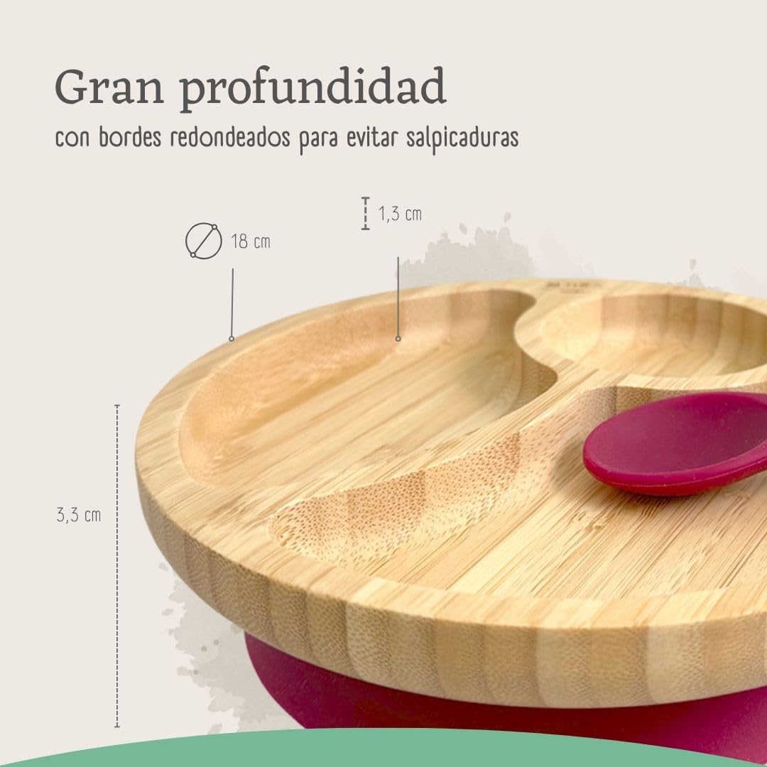 Vajilla De Bambú Natural Para Bebé Con Ventosa Antideslizante 2 Piezas Althea Living Rojo Carmesí_5