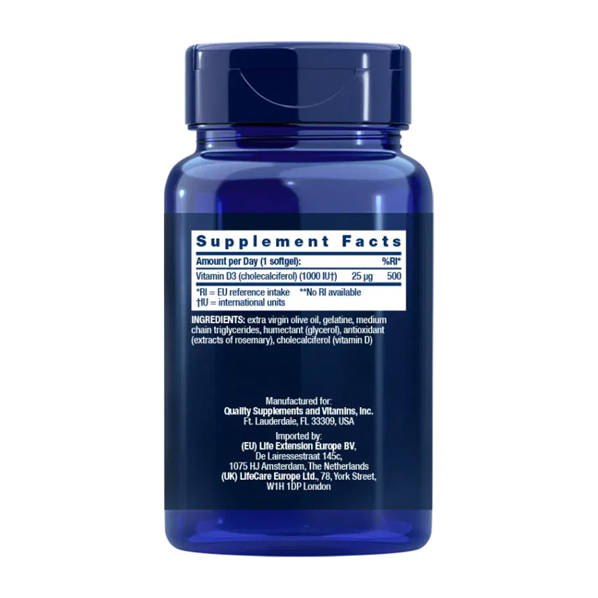 Vitamin D3 1000 IU, Life Extension 250 perlas