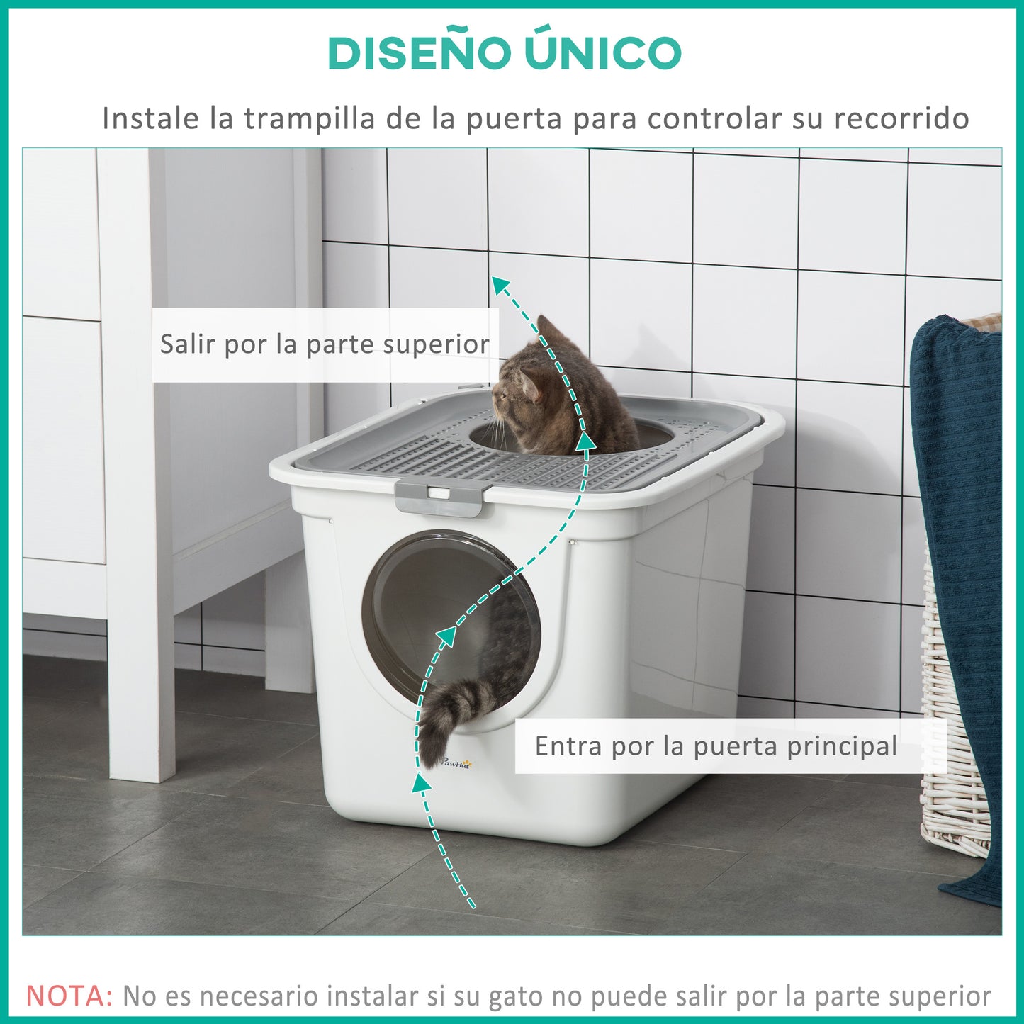 Pawhut Arenero Para Gatos Con Pala 2 Puertas 44x55x39 Cm Blanco Y Gris_5