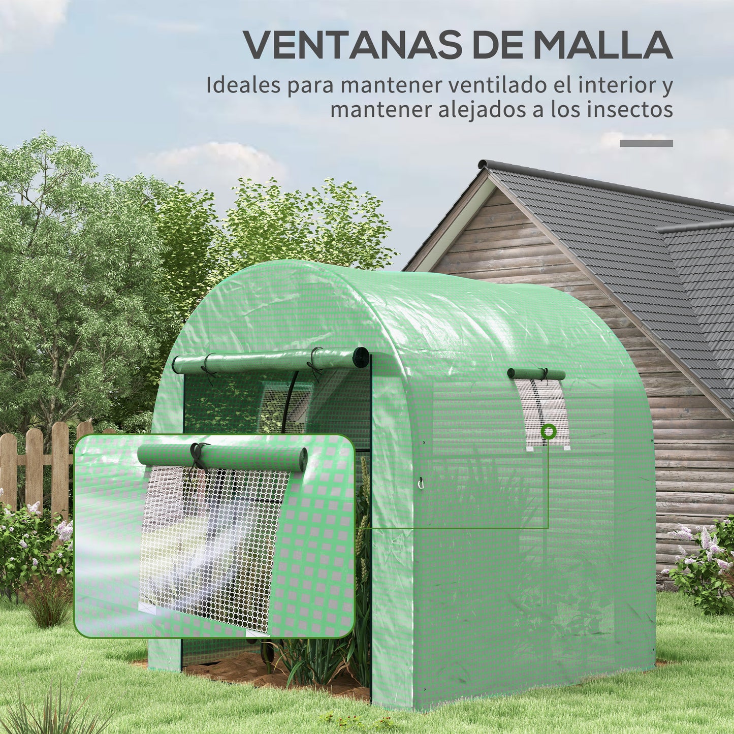 Outsunny Invernadero De Túnel Con 2 Puertas Enrollables 2 Ventanas 180x180x200cm_5
