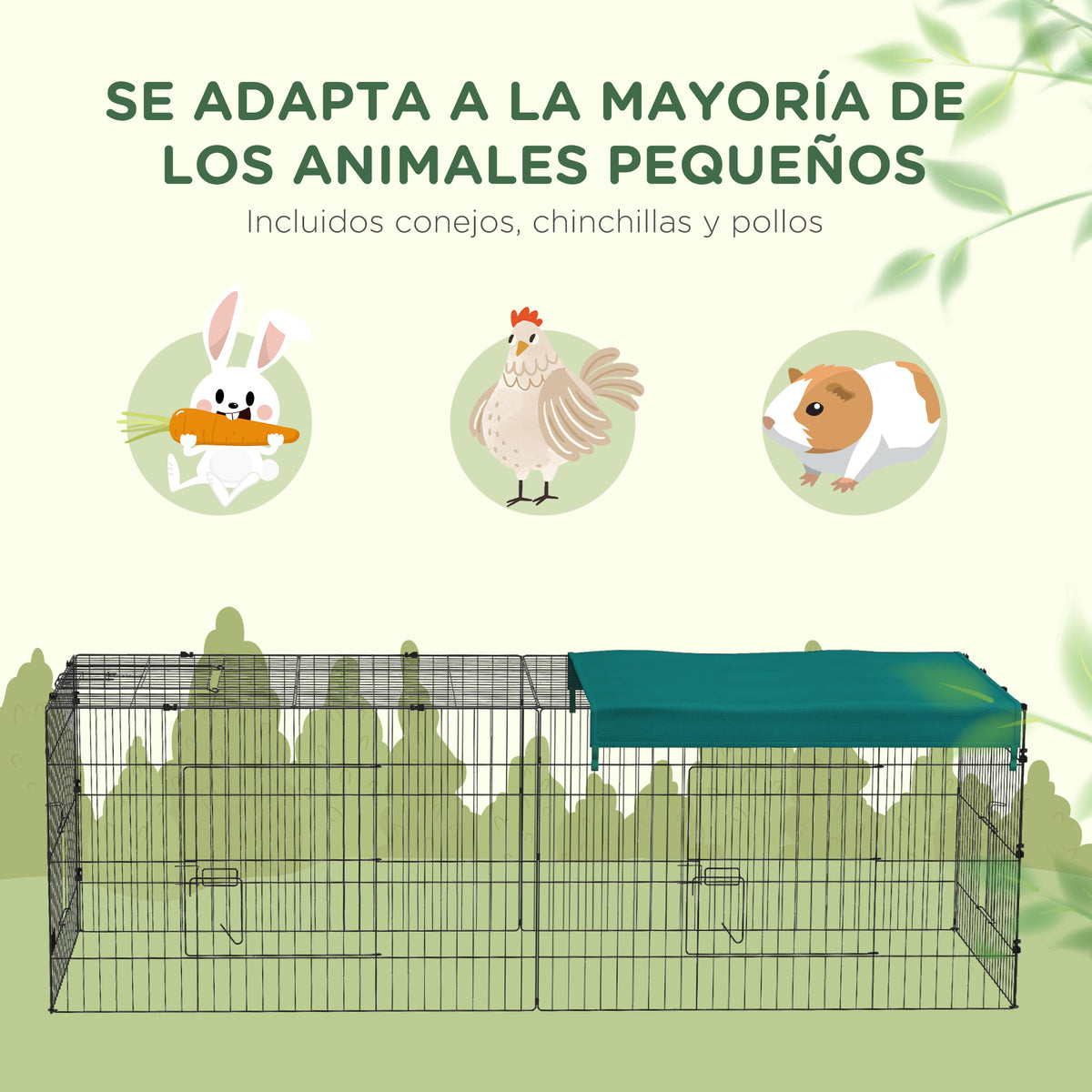Pawhut Jaula Para Animales Pequeños Con Puertas 220x85x70 Cm Verde_5