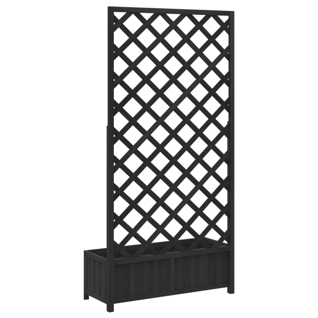 Jardinera Con Enrejado Negro 90x35x180 Cm Madera Maciza De Abeto_5