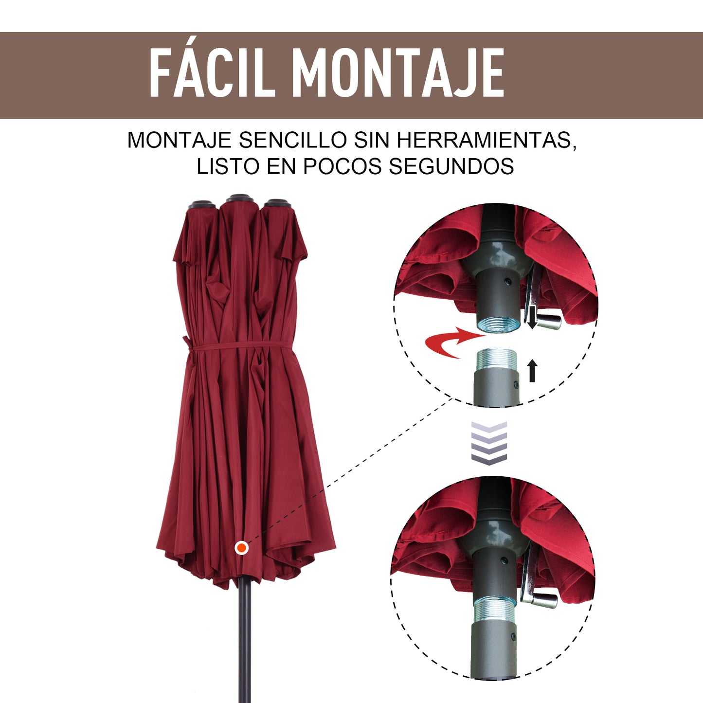 Outsunny Sombrilla Doble Extragrande Parasol Para Terraza Patio Protección Solar_5