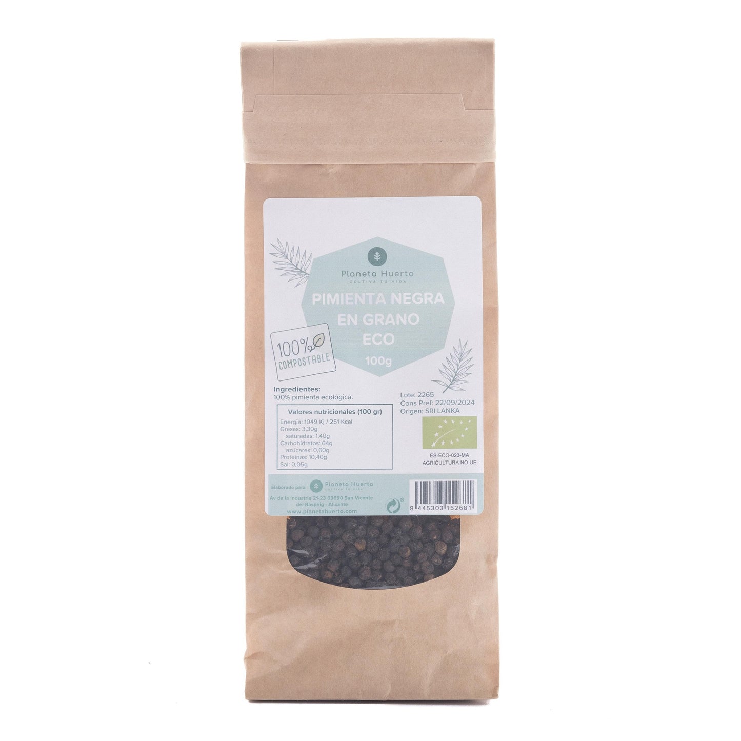 Pimienta negra en grano ECO Planeta Huerto 100 g