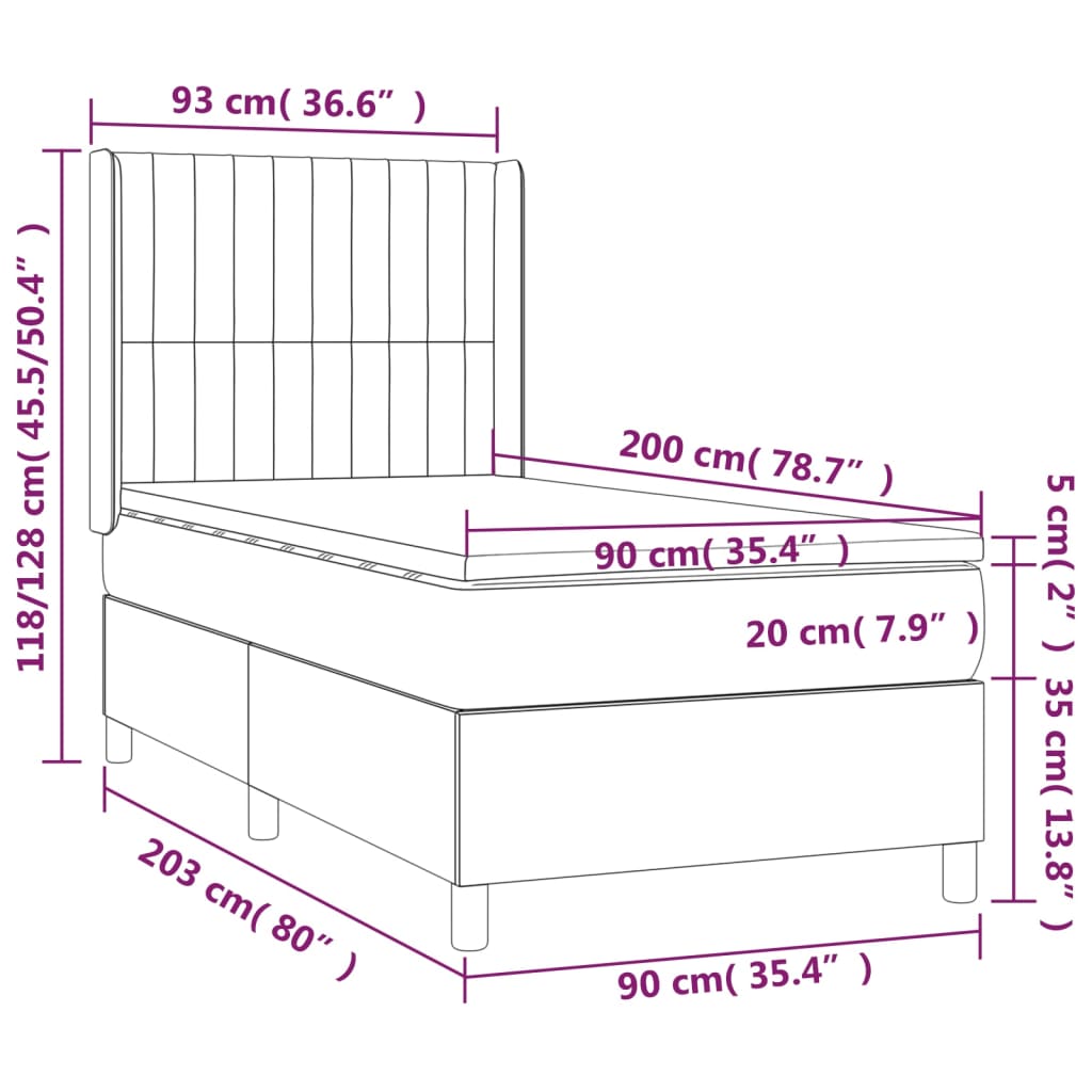 Cama Box Spring Colchón Y Luces Led Tela Marrón Oscuro 90x200cm / Vetonek_5