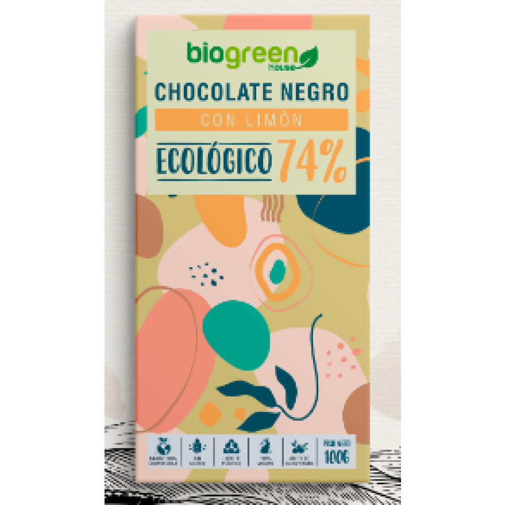 Tableta Chocolate Negro 74% Ecológico 100 Gr Limón_0