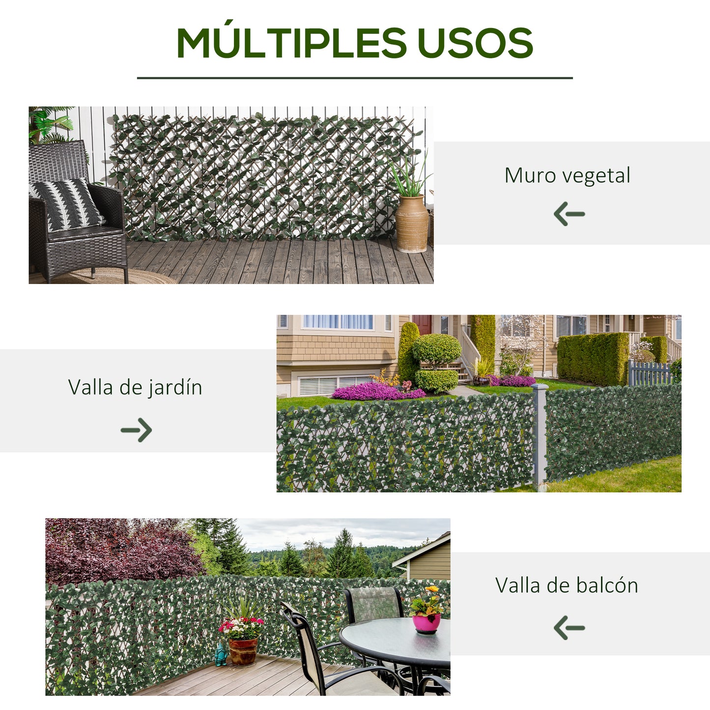 Outsunny Valla De Enrejado Expandible De 2 Piezas Con Hojas Artificial 295x70 Cm_5