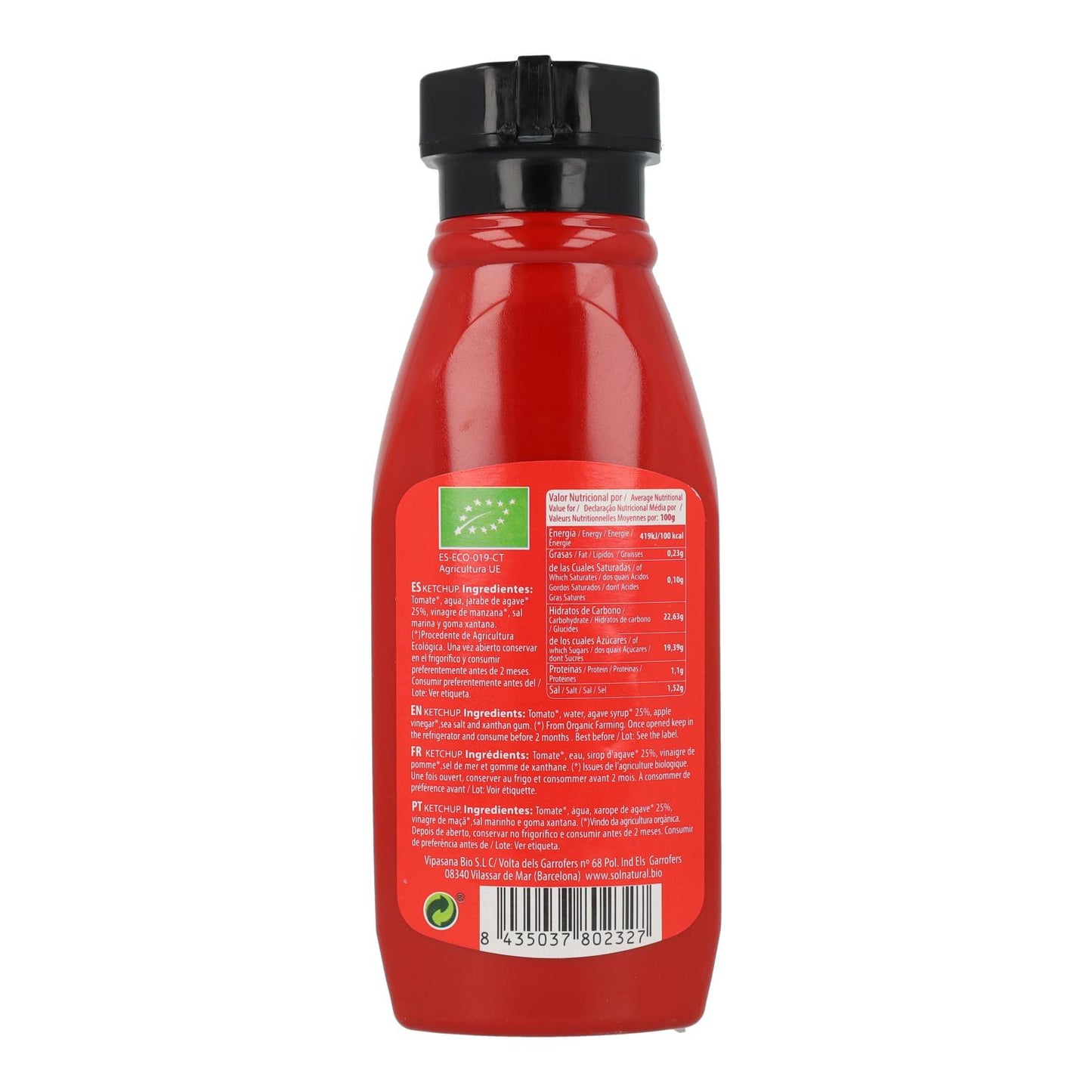 Ketchup con Sirope de ágave bio Sol Natural 275 g
