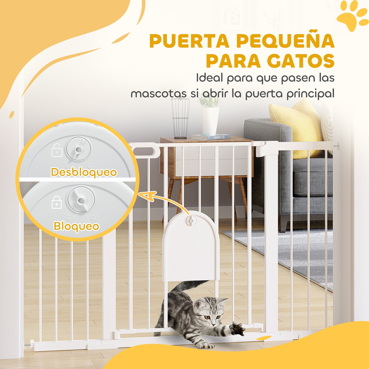 Pawhut Barrera De Seguridad Para Escaleras Y Puertas 75-131 Cm Blanco_5