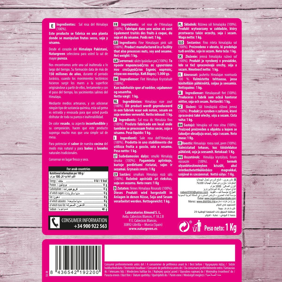 Sal rosa del Himalaya fina Naturgreen 1 kg