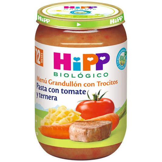 Tarrito de pasta con tomate y ternera bio +12 meses HiPP 220 g