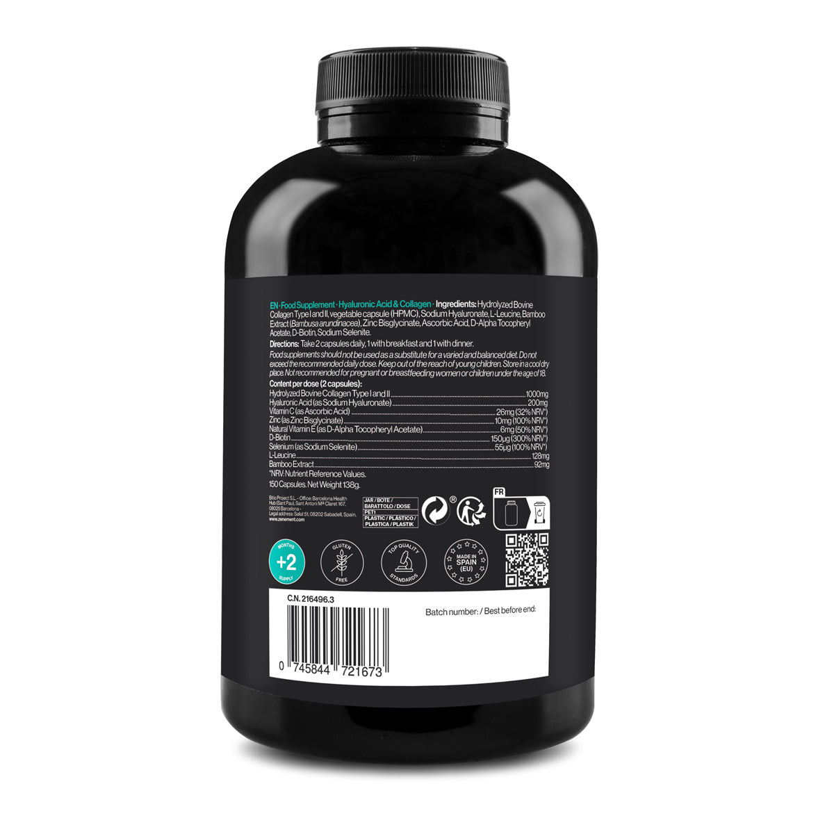 Ácido Hialurónico & Colágeno, Zenement, 150 cápsulas