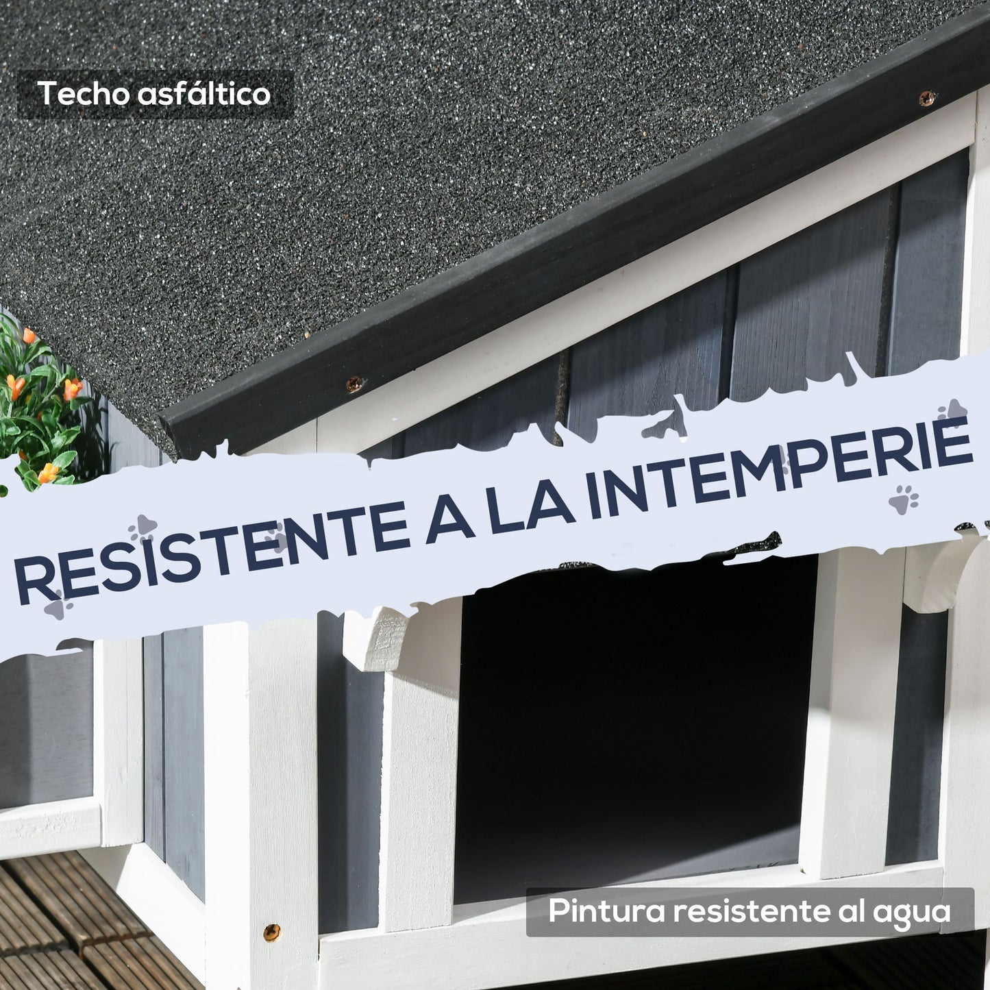 Pawhut Caseta Para Gatos De Madera De 2 Niveles Con Macetero 96x65x85,5 Cm Gris_5