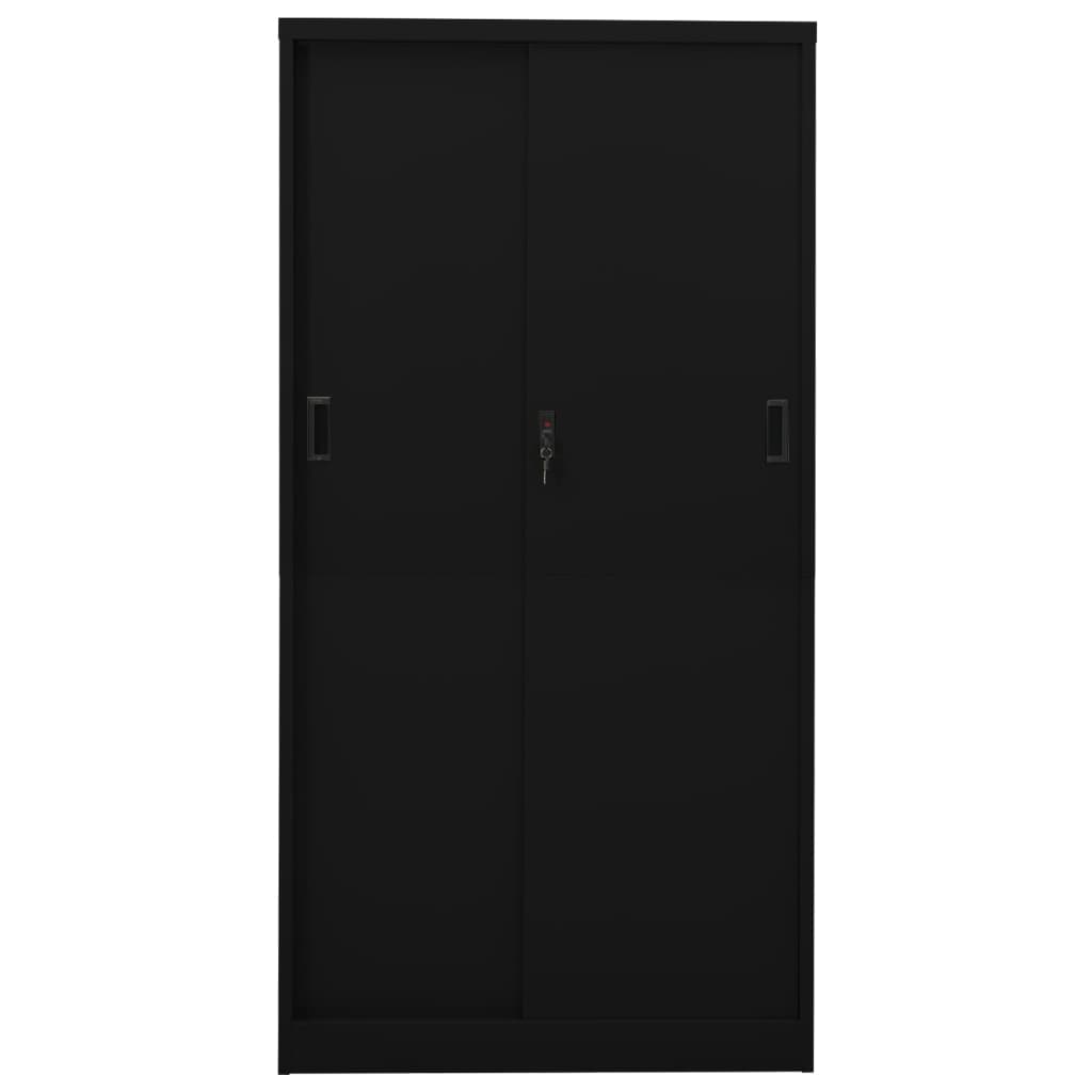 Armario De Oficina Con Puerta Corredera Acero Negro 90x40x180cm_3
