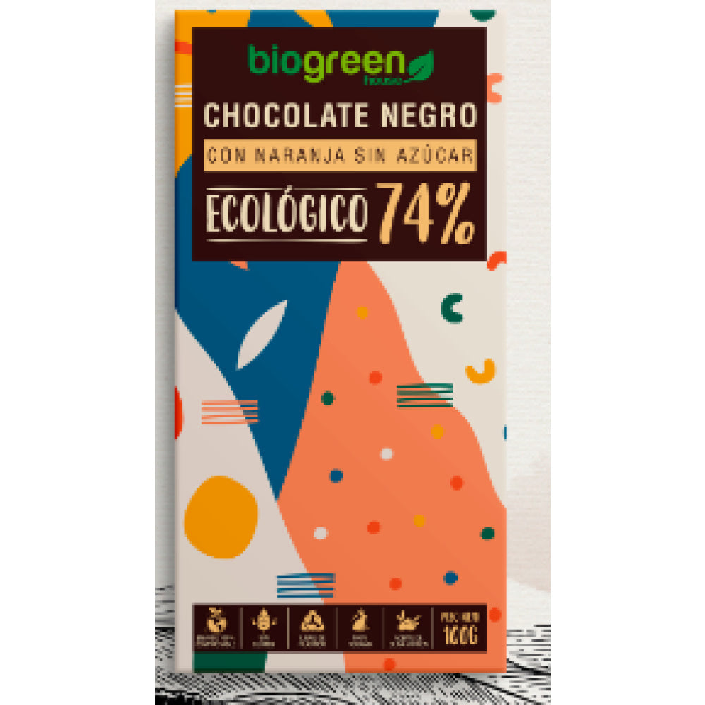 Tableta Chocolate Negro 74% Ecológico Sin Azúcar 100 Gr Naranja_0