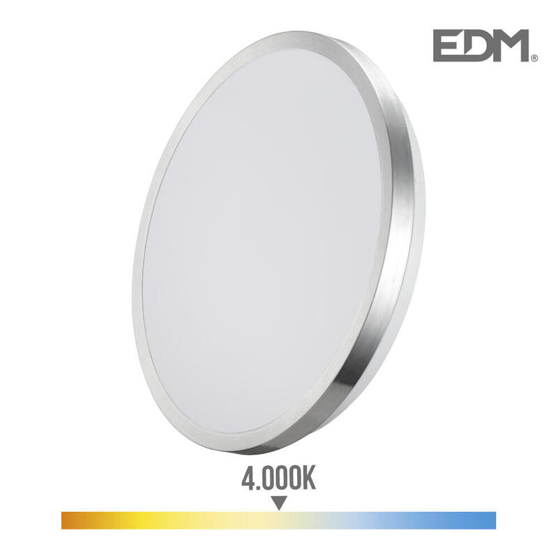 Aplique Super Led De Superficie 12w 1160lm 4000k Ø26x5,8cm Marco Cromado Edm_0