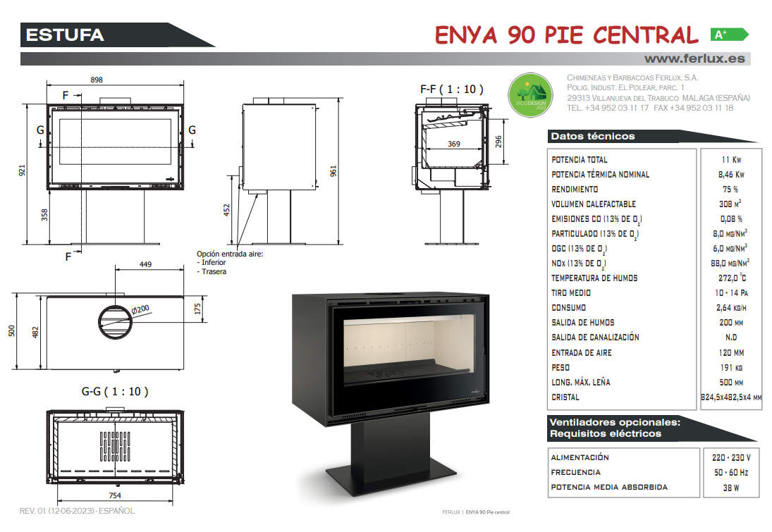 Bricosol Estufa De Leña Ferlux Modelo Enya 90 Pie Central_2
