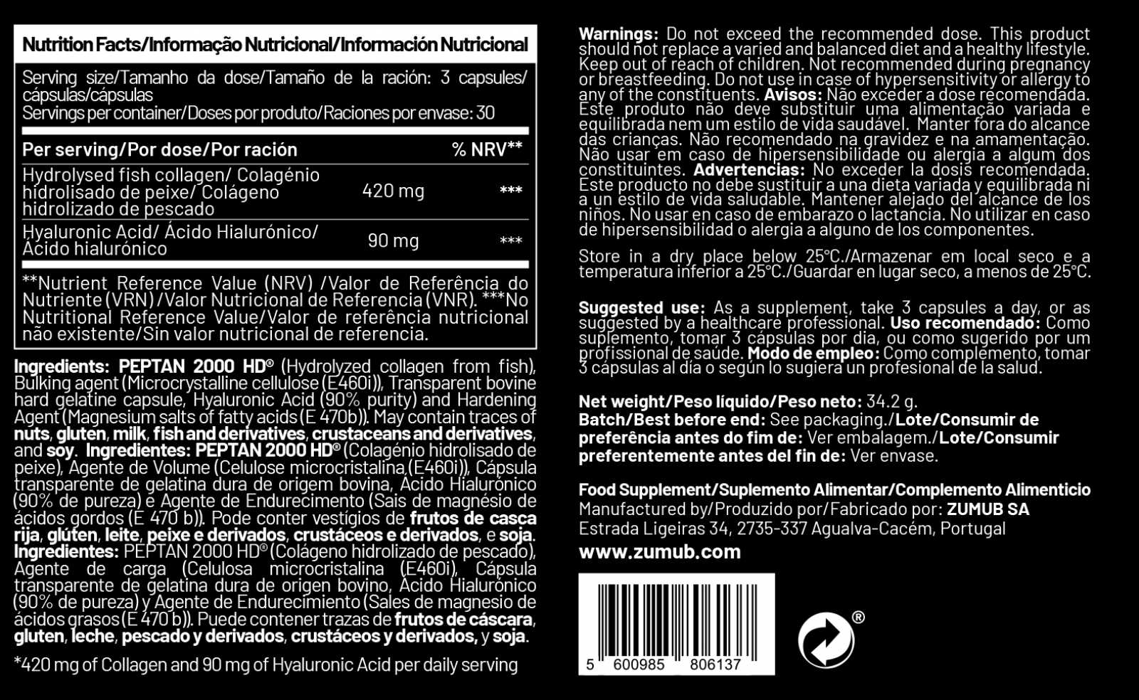 Zumub Collagen + Hyaluronic Acid 90 Capsules