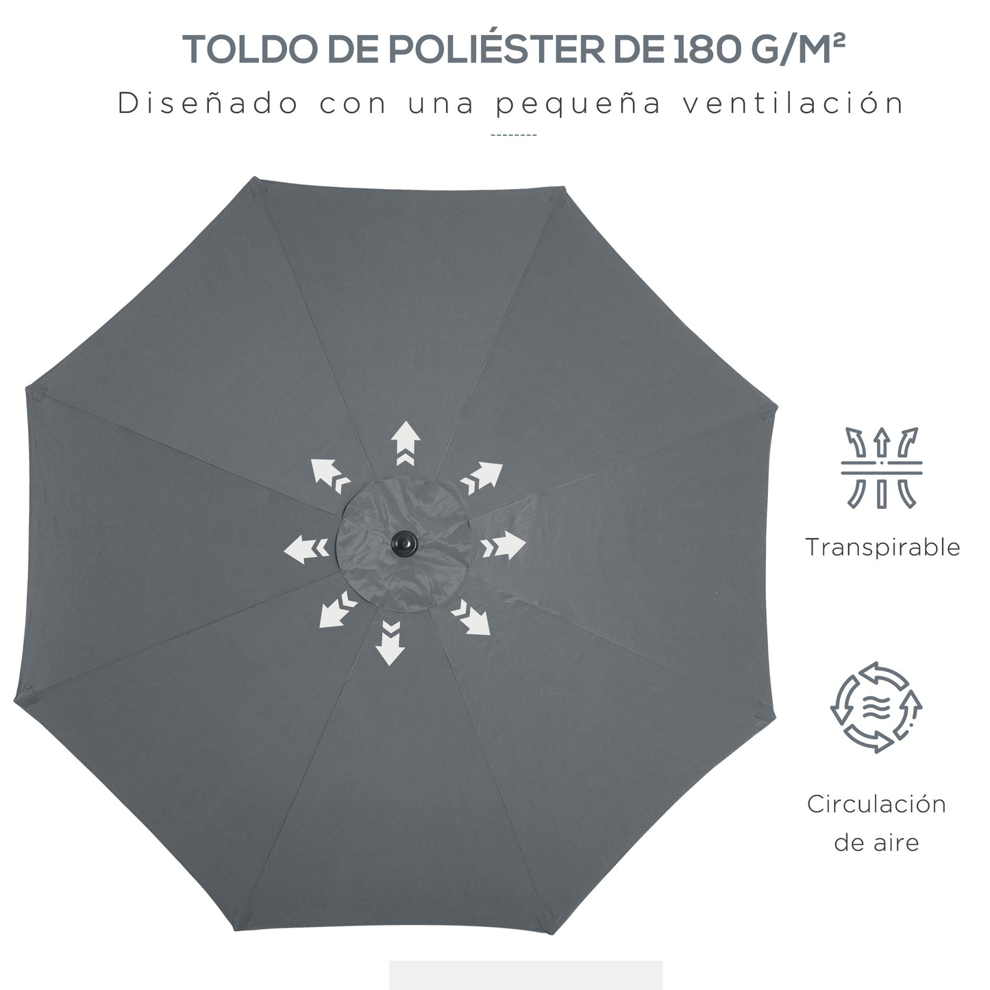 Outsunny Sombrilla De Jardín Ø300x252 Cm Con Manivela Techo Inclinable Gris_5