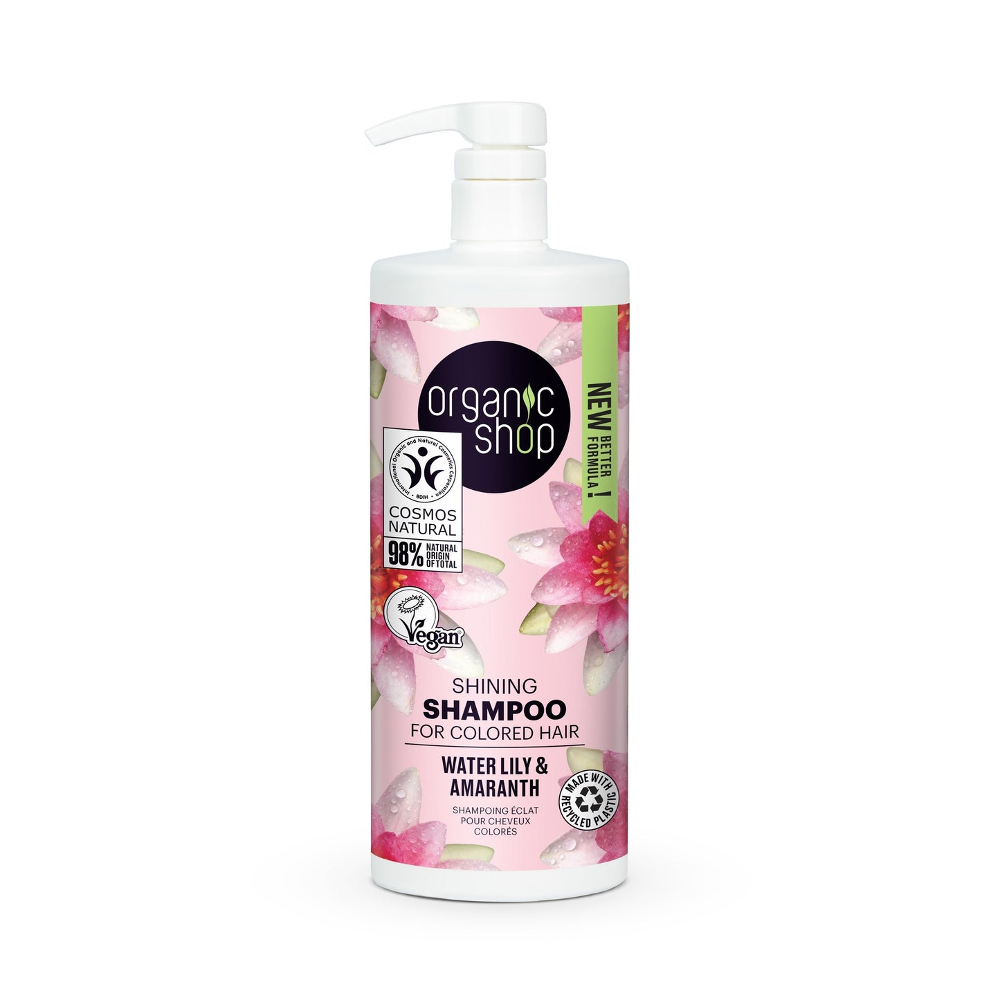 Champú brillo para cabello teñido nenúfar y amaranto Organic Shop 1000 ml