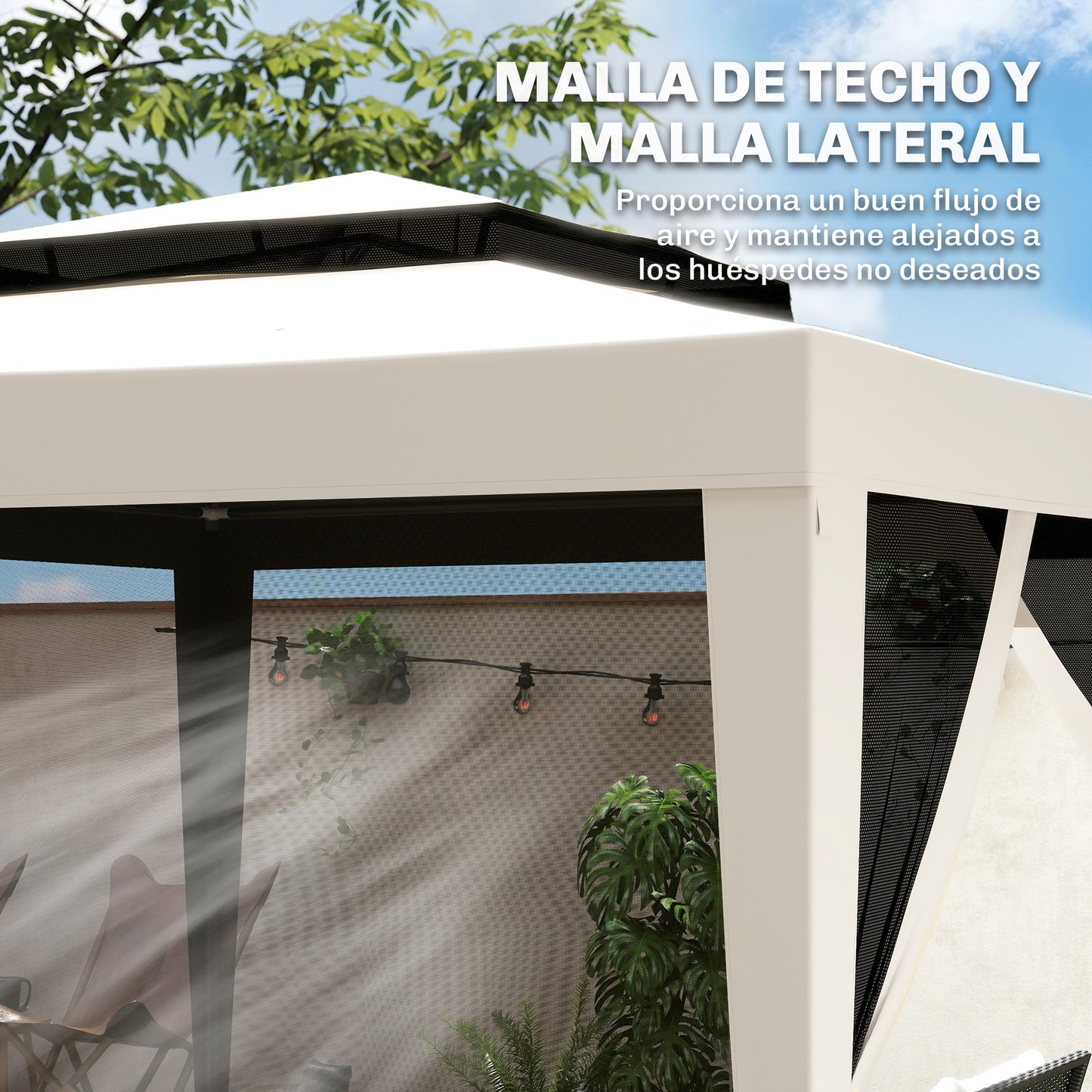 Outsunny Carpa De Jardín 3x3 M Con 4 Mosquiteras Laterales Techo Doble Crema_5
