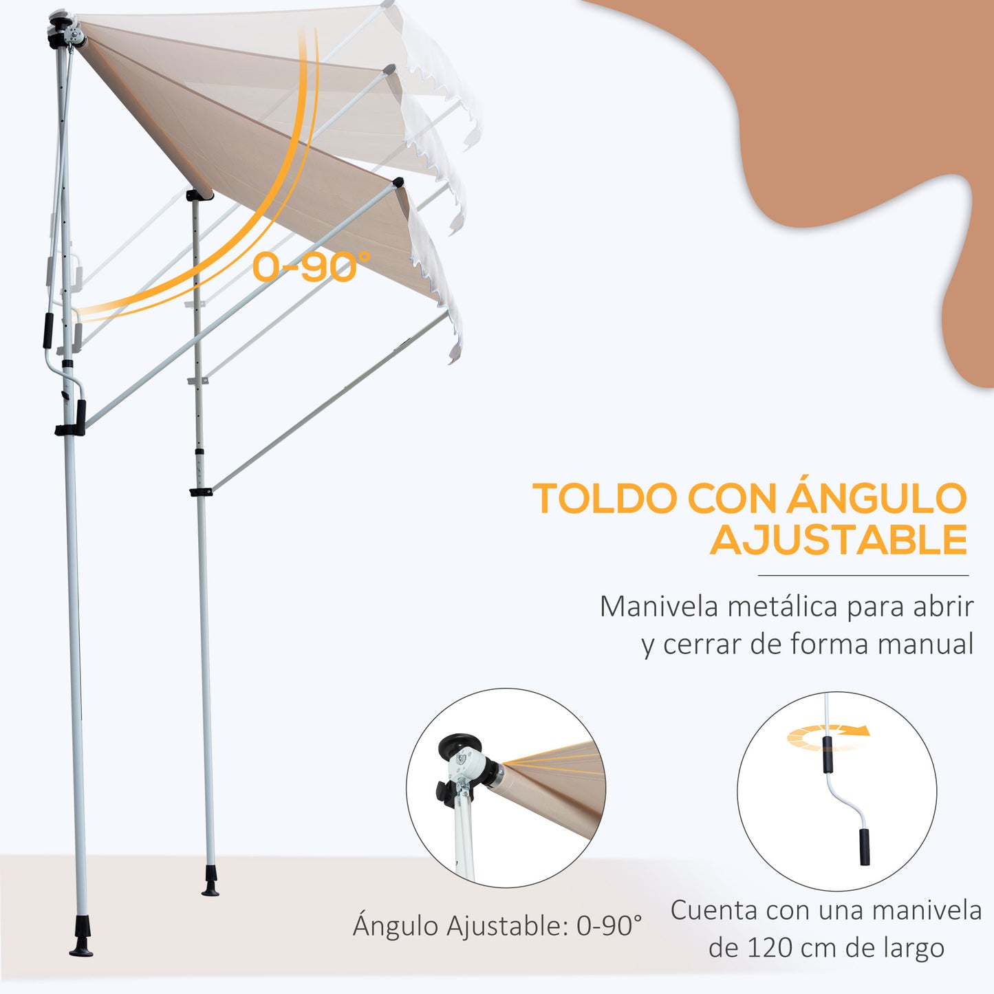 Outsunny Toldo Manual Retráctil 200x150x170-280cm Con Manivela Para Terraza_5