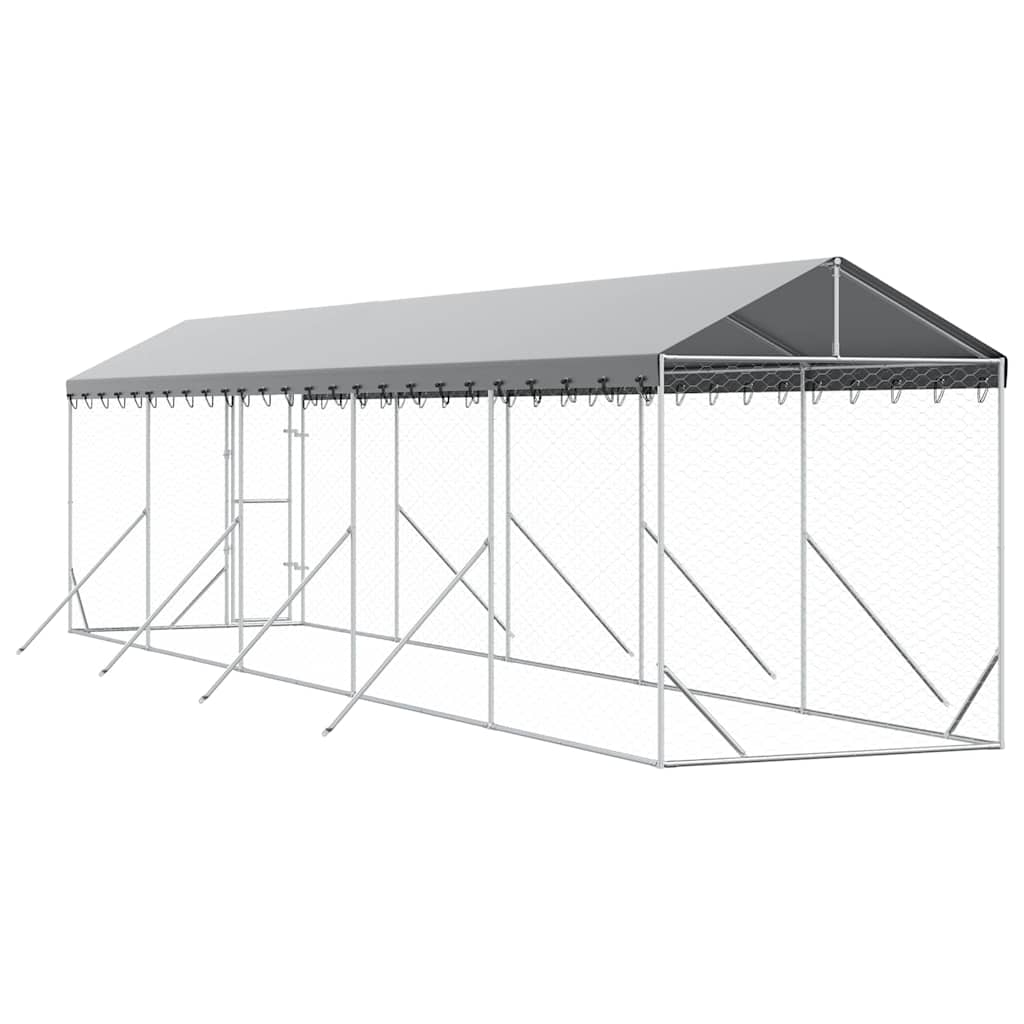 Perrera De Exterior Con Toldo Acero Galvanizado Plata 2x10x2,5m_5
