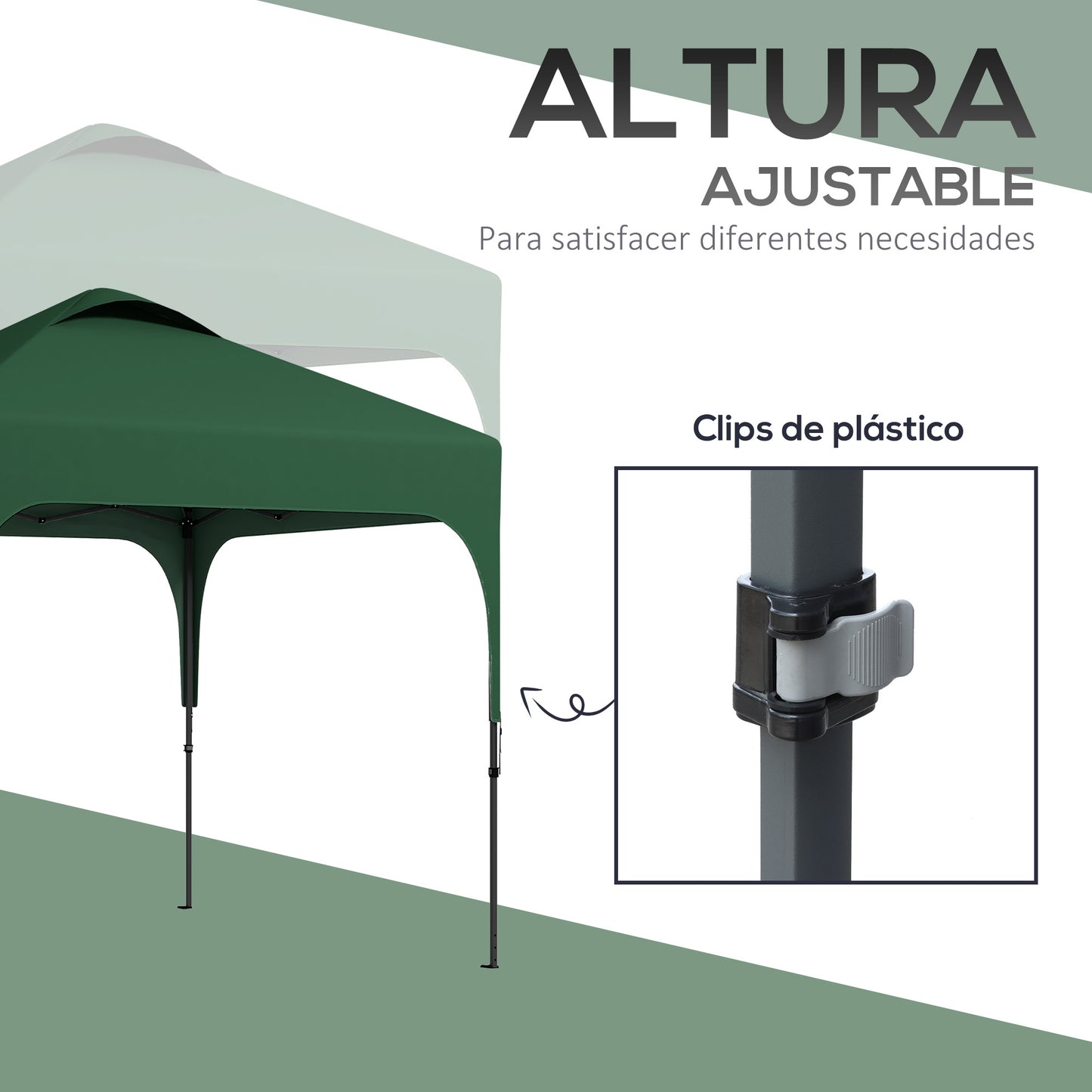 Outsunny Cenador Plegable Jardín 2,5x2,5x2,68 M Uv 50+ Altura Ajustable Verde_5
