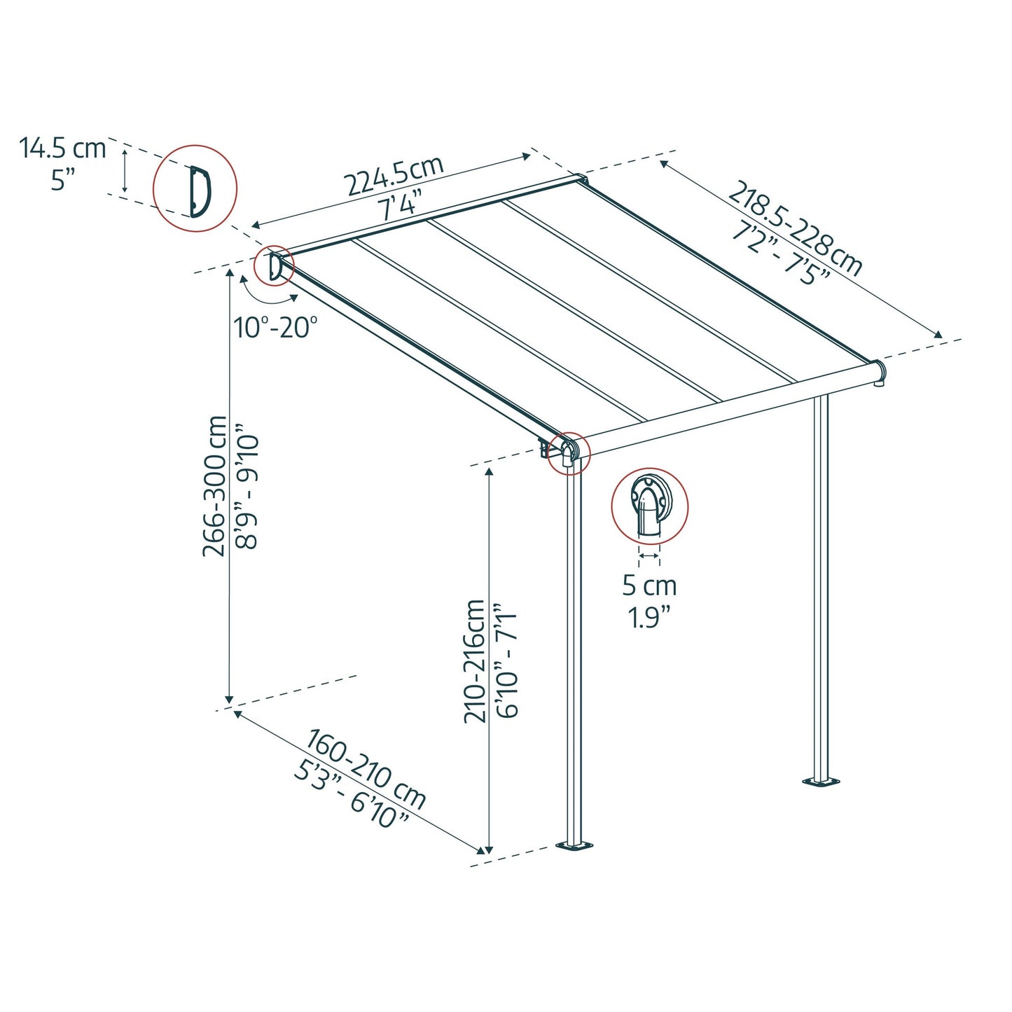 Pérgola adosada Feria 224x228 cm