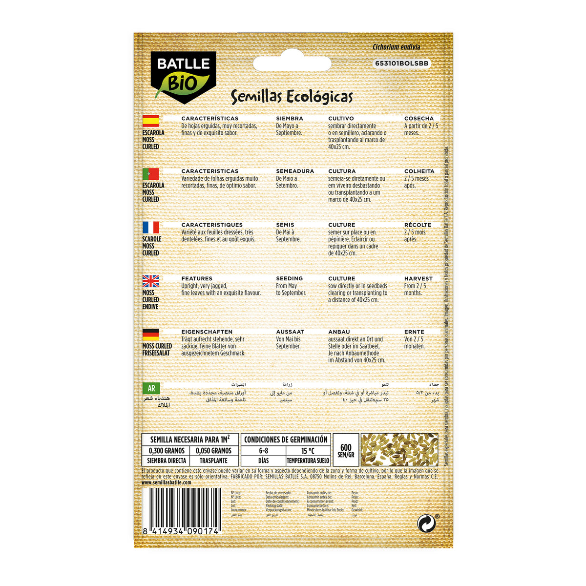 Semillas de de Escarola cabello de ángel-moss curled ecológicas Batlle
