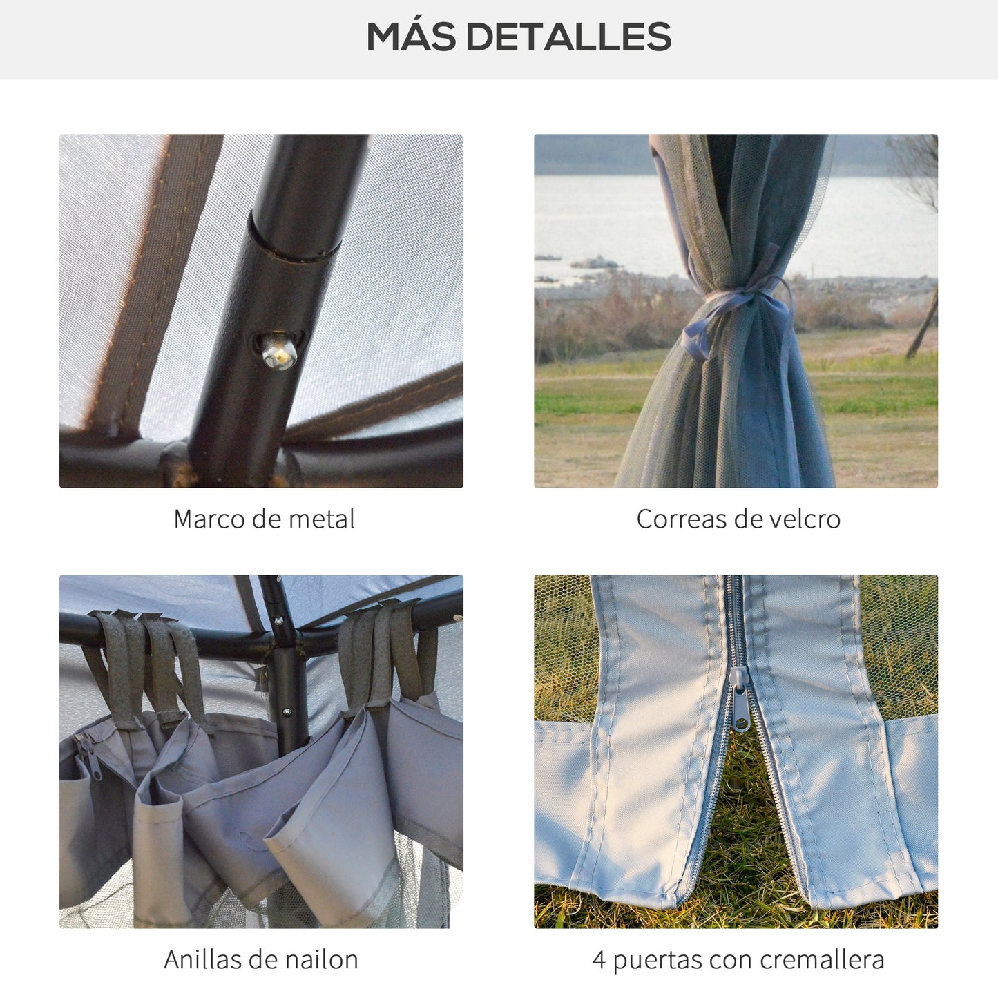 Outsunny Cenador De Jardín 3x3 M Con Doble Techo 4 Cortinas Mosquiteras Gris_5