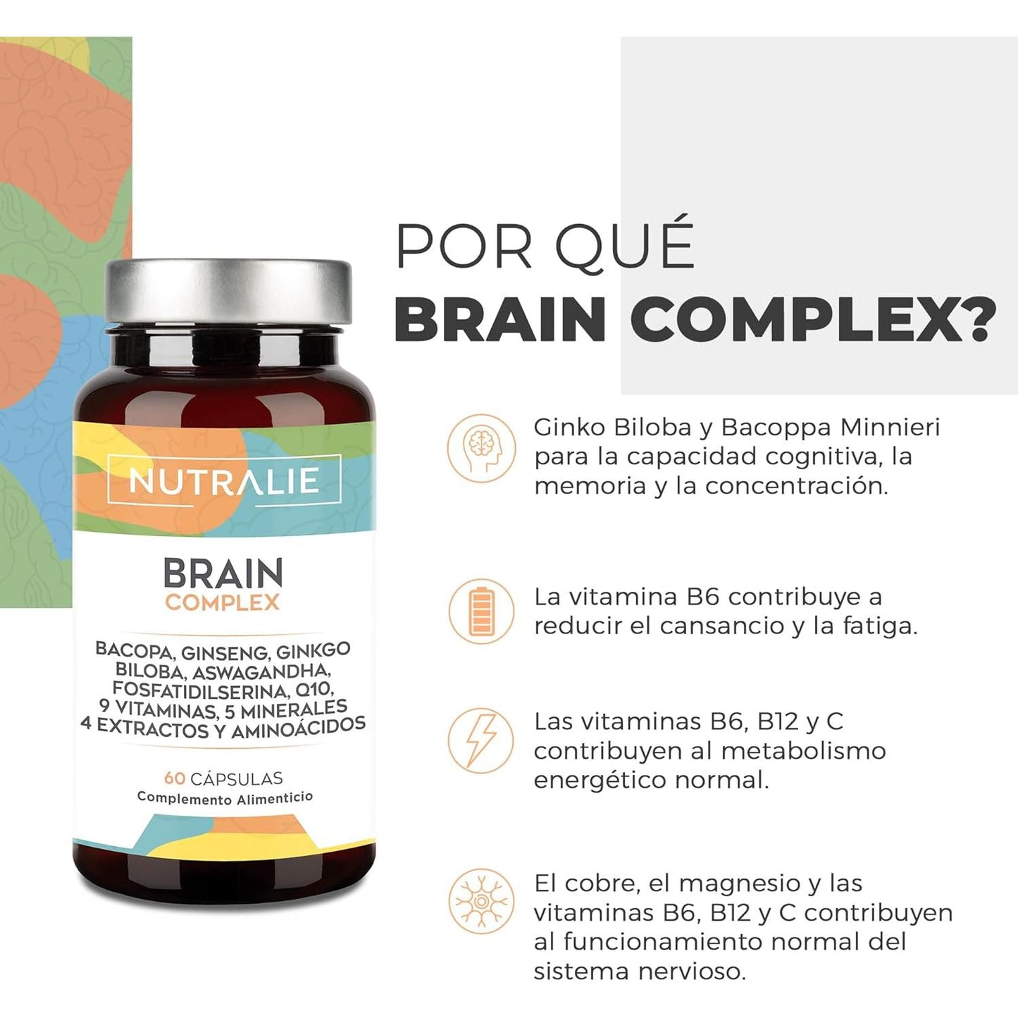 Nutralie Brain Complex Nootrópico con Agilidad Mental 60 Cápsulas