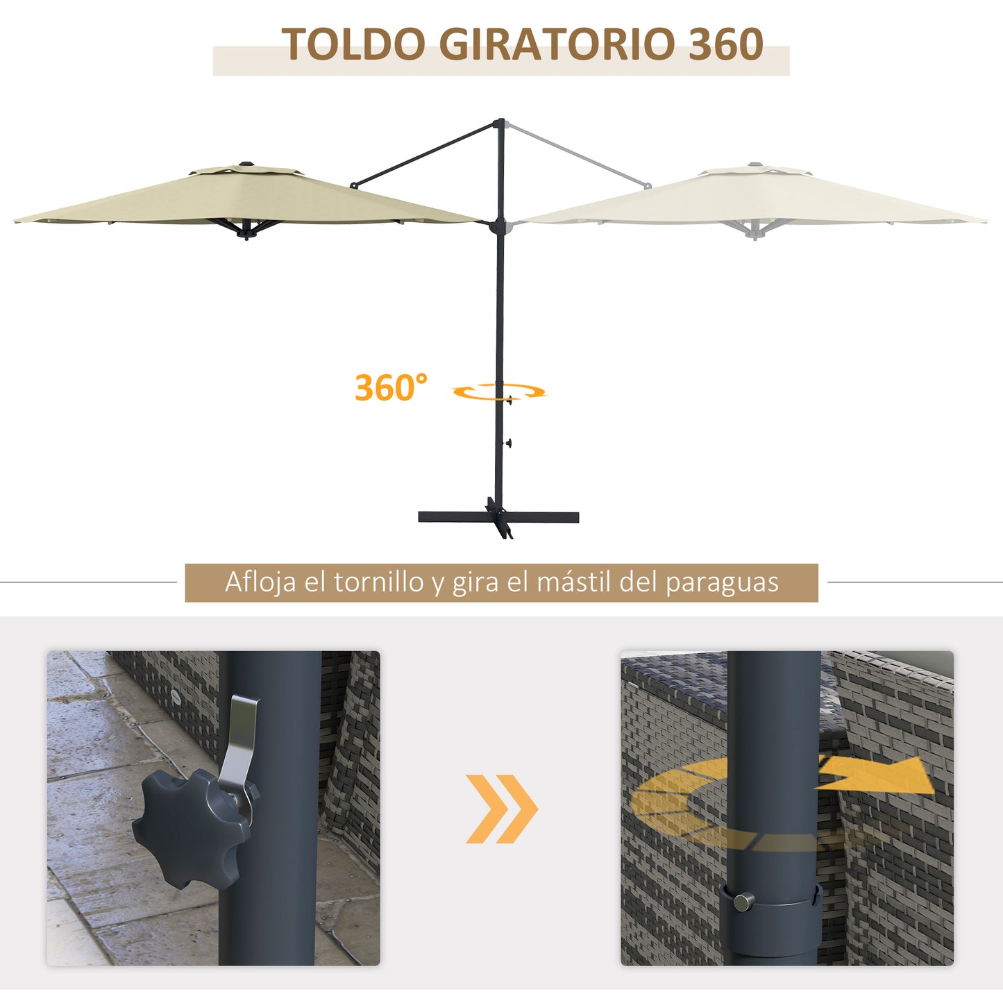 Outsunny Sombrilla De Jardín Ø294x242 Cm Con Altura Ajustable Crema_5