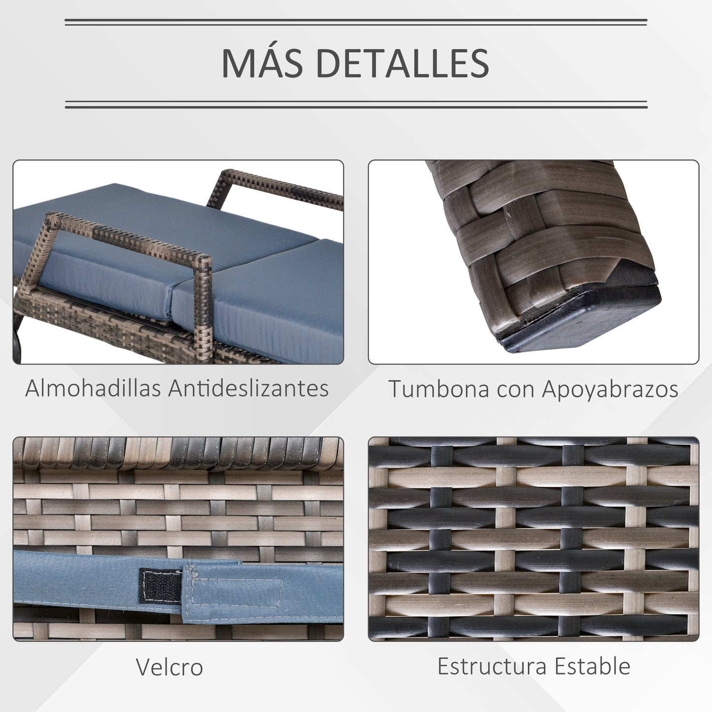 Outsunny Conjunto De 2 Tumbonas De Ratán Jardín Con Cojines Respaldo Ajustable_5
