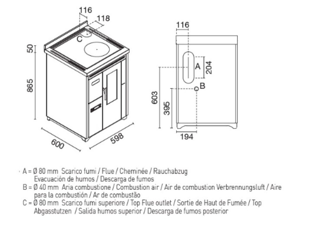 Eva Calòr Cocina Ventilada De Pellet Con Encimera De Acero Nina 901658700 Acabado Negro_2