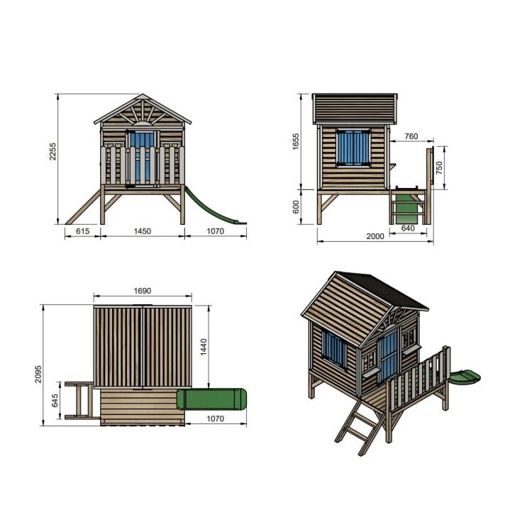 Casita Infantil De Madera Por Paneles Masgames Visby Elevada 60 Cm Azul._5