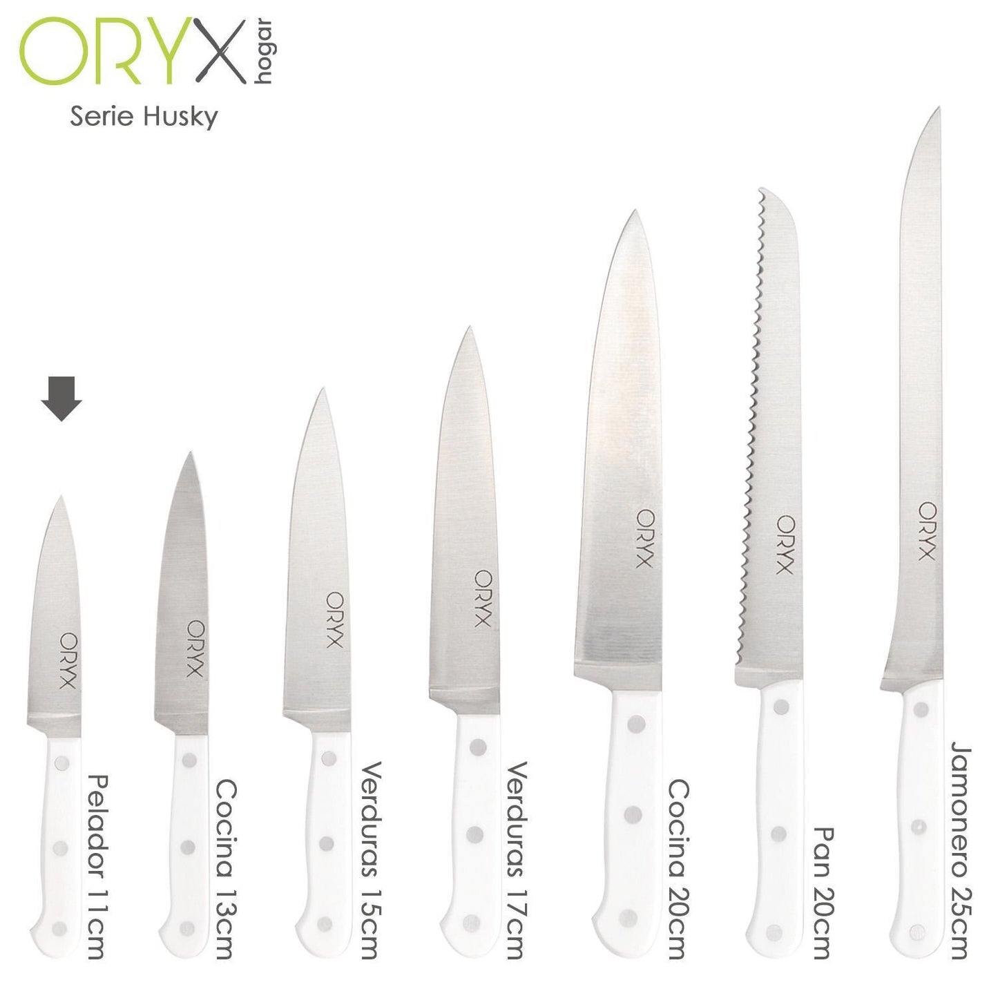 Cuchillo Husky Pelador 11 Cm. Hoja Acero Inoxidable, Cuchillo Verduras, Cuchillo Cortar Verduras Mango Ergonomico Blanco