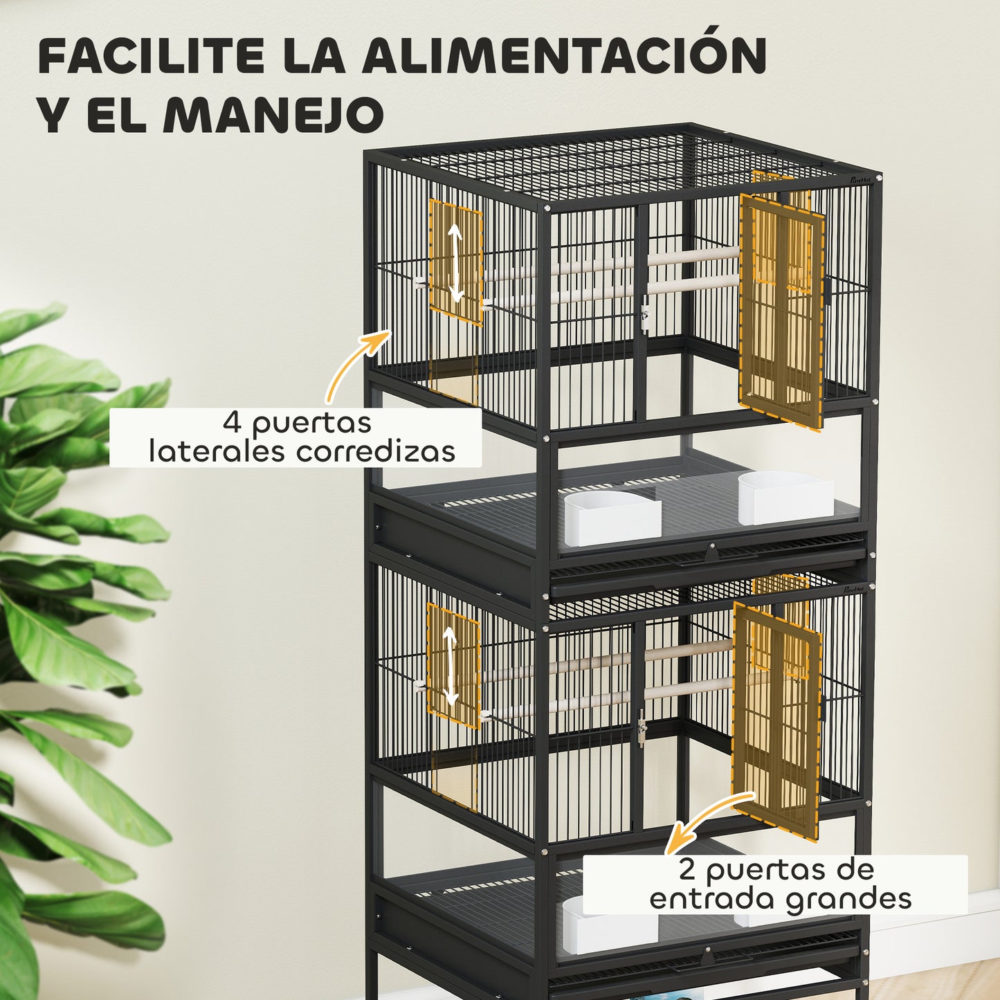 Pawhut Jaula Para Pájaros De 2 Niveles Con Ruedas Paneles Acrílicos Negro_5