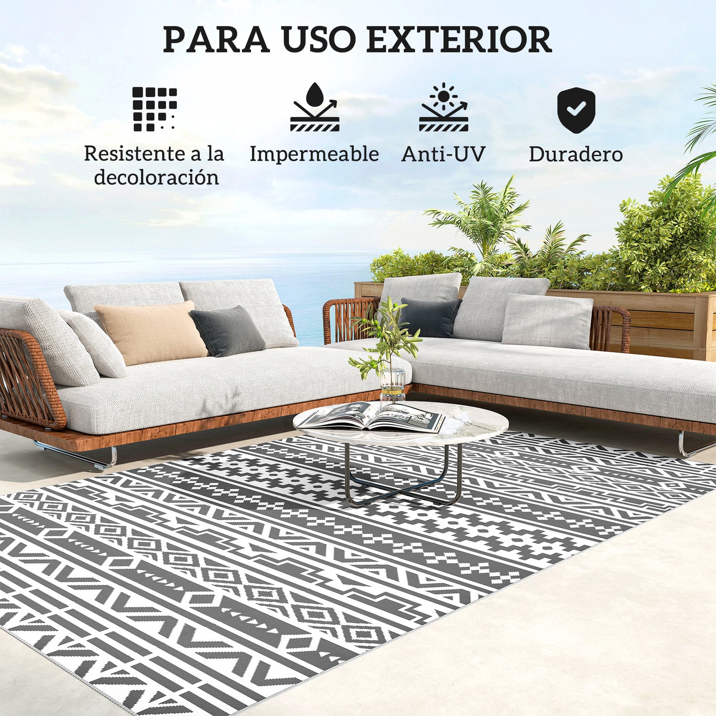 Outsunny Alfombra De Exterior 182x274 Cm Con Patrón De Geométrico De Cenefa_5