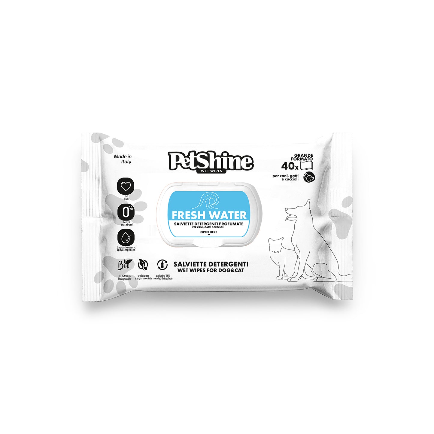 Porrini Toallitas Higiene Perro/Gato, Agua Fresca, 40 uds
