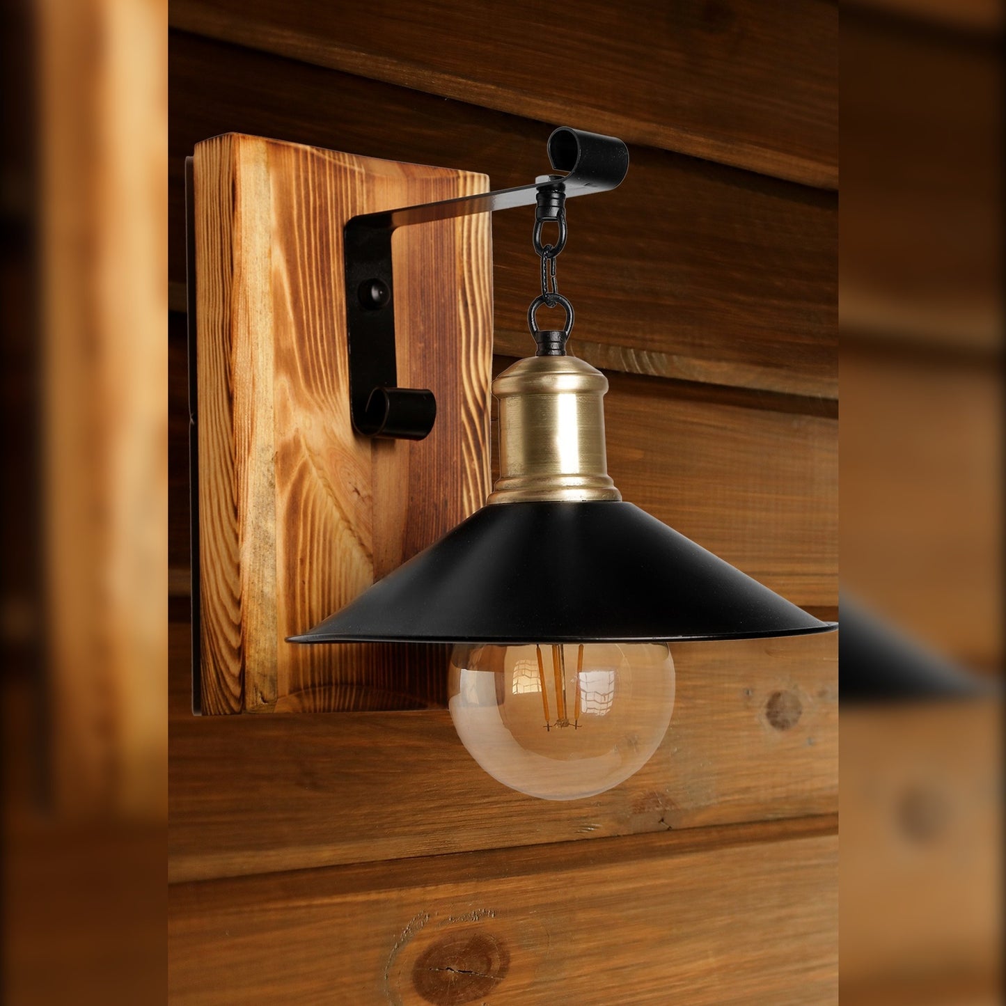 Aplique De Pared, Madera Clara Bisel , Negro , 15x26x28, Casquillo E 27 Max 60 W_1