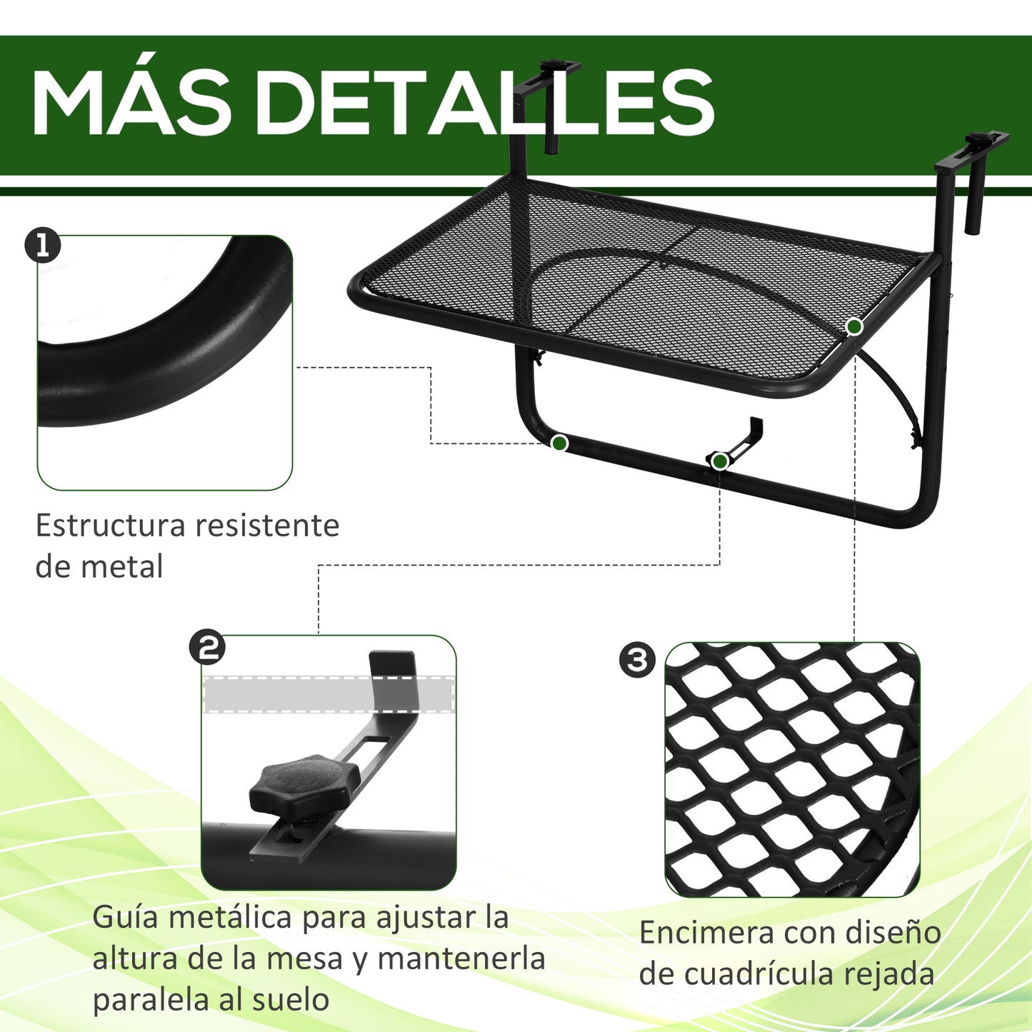 Outsunny Mesa Colgante Balcón Altura Ajustable En 3 Posiciones Carga 30kg_5