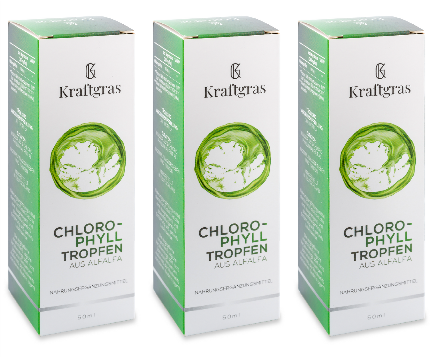 Kraftgras - Gotas de clorofila de alfalfa (50 ml) - clorofila líquida de alfalfa con agua (vegano y natural) - 3x50 ml_0