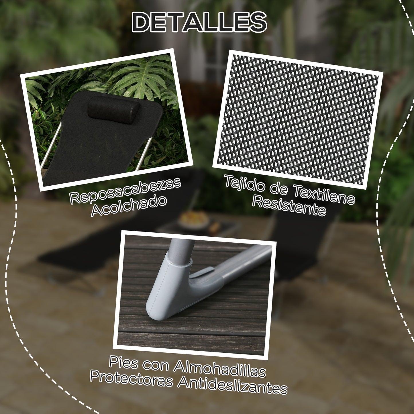 Outsunny Conjunto De 2 Tumbonas Plegables Y Reclinables 182x56x24,5 Cm Negro_5