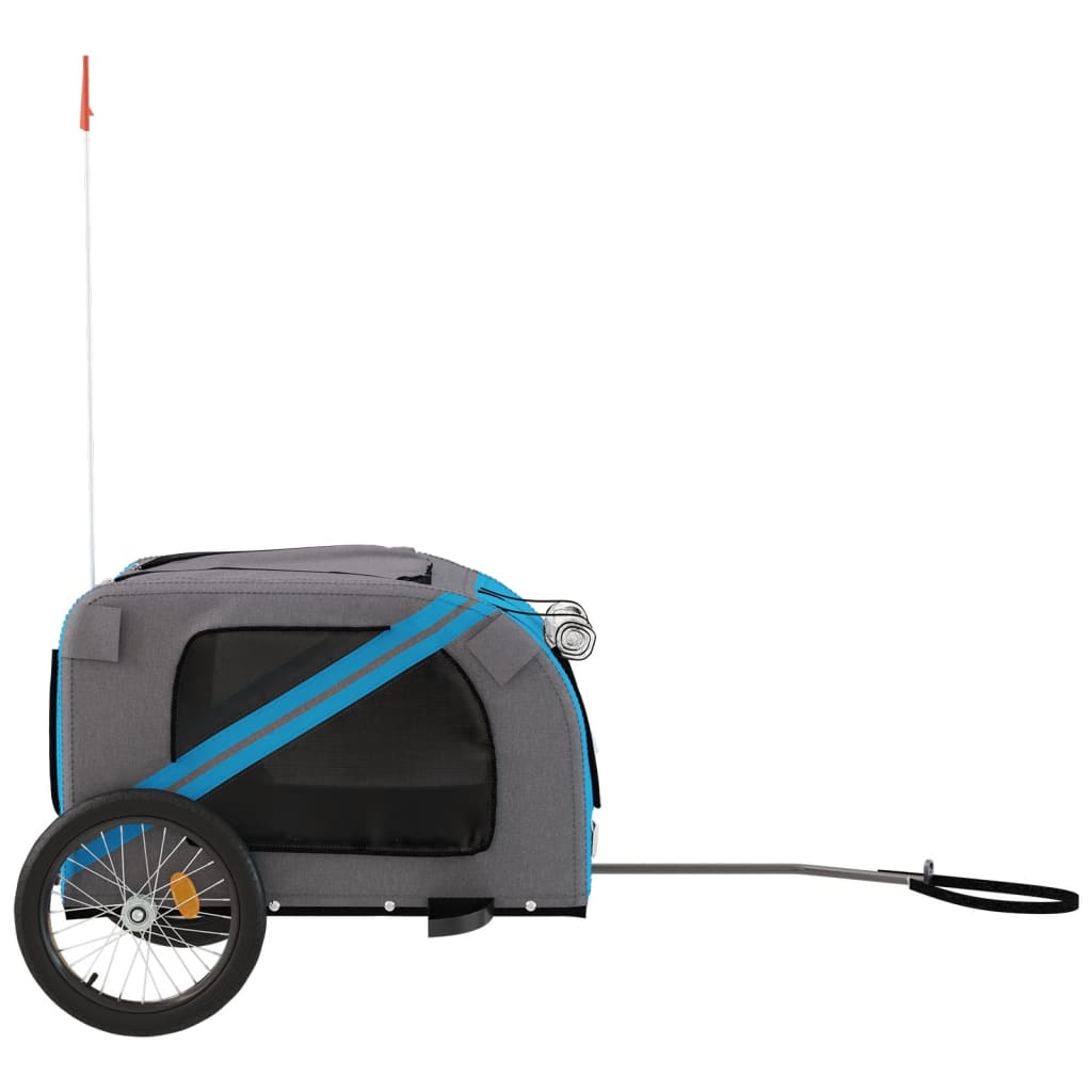 Remolque De Bicicleta Mascotas Hierro Tela Oxford Azul Gris_5