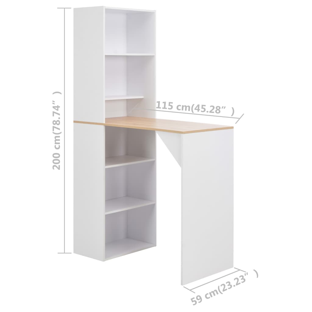 Mesa De Bar Con Estantería Blanca 115x59x200 Cm_4