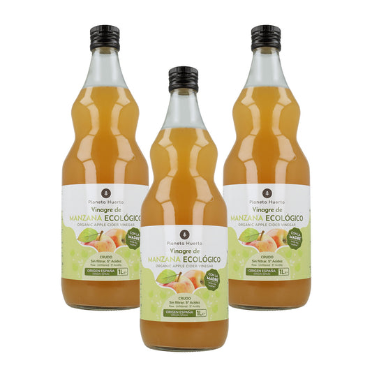 Pack 3x Vinagre de manzana ECO crudo sin filtrar con la madre Planeta Huerto 1L