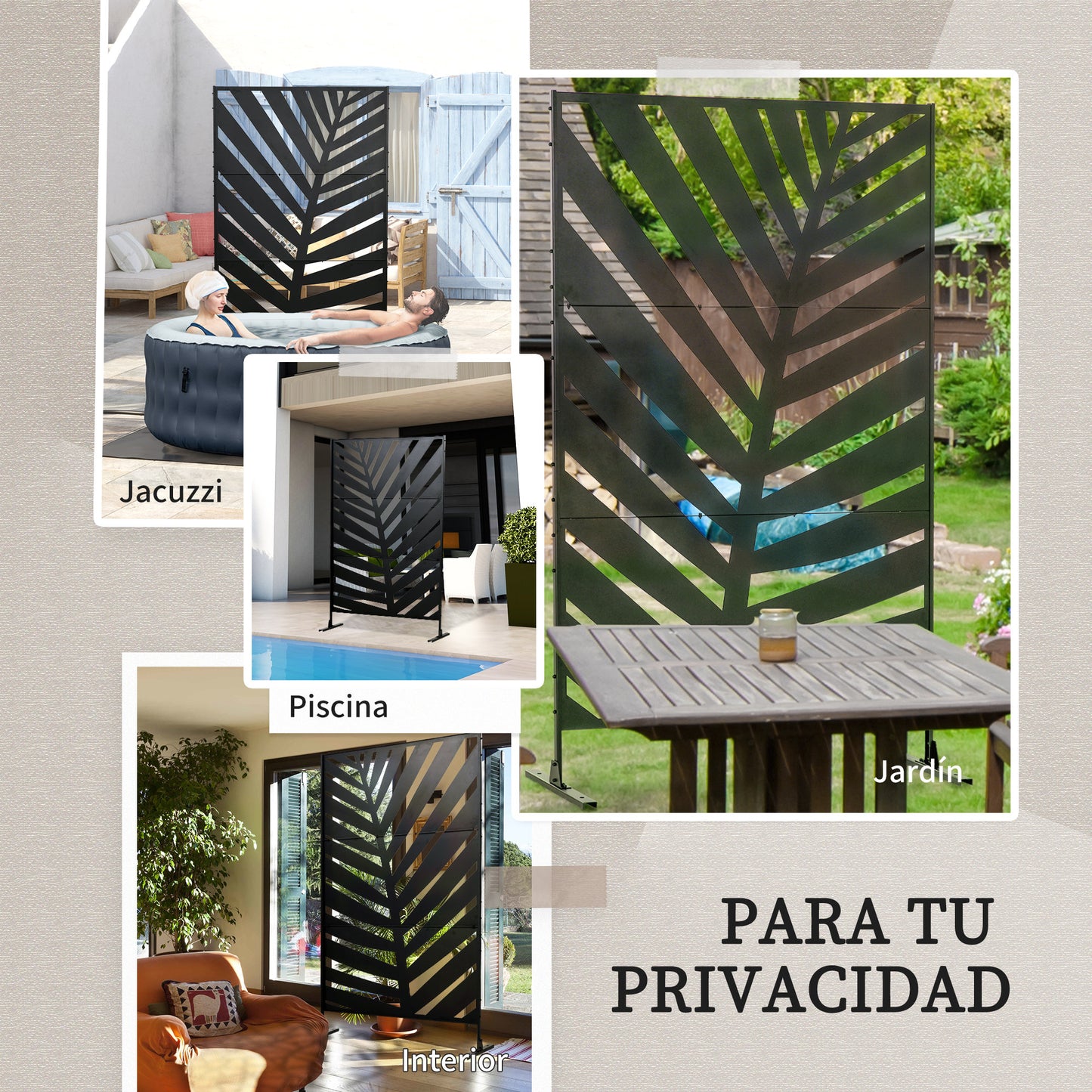 Outsunny Biombo Para Exterior De 3 Piezas Con Diseño De Hoja De Plátano Negro_5