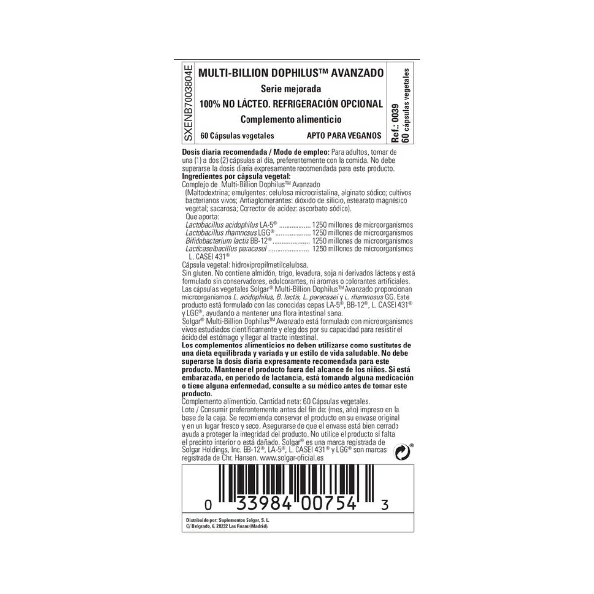 Multi-Billion Dophilus Avanzado Solgar 60 cápsulas