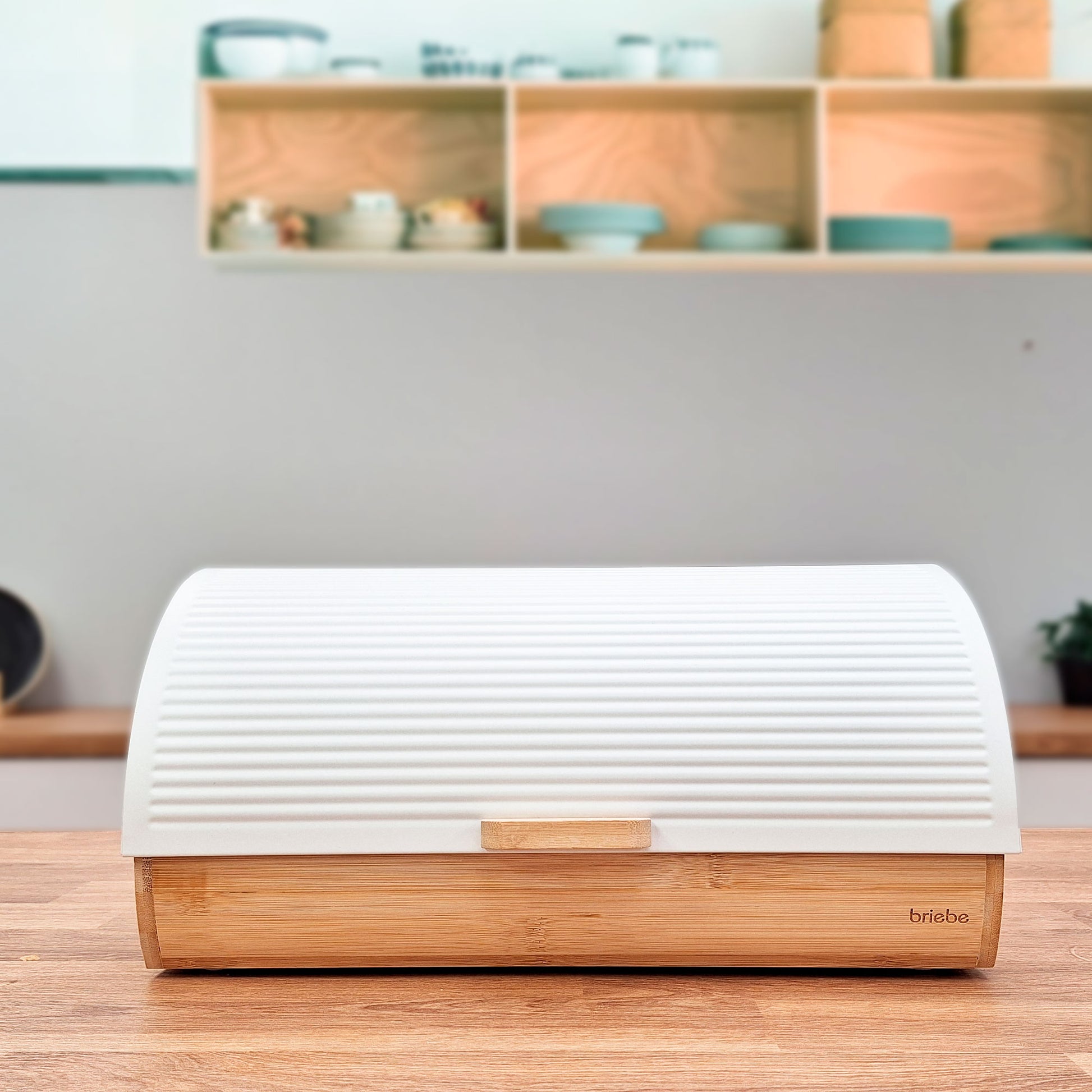 Panera Para Guardar Pan De Mesa Madera Bambú, Tapa Deslizante Bread Box Almacenamiento Bollería, Briebe, Bb1162, Blanco